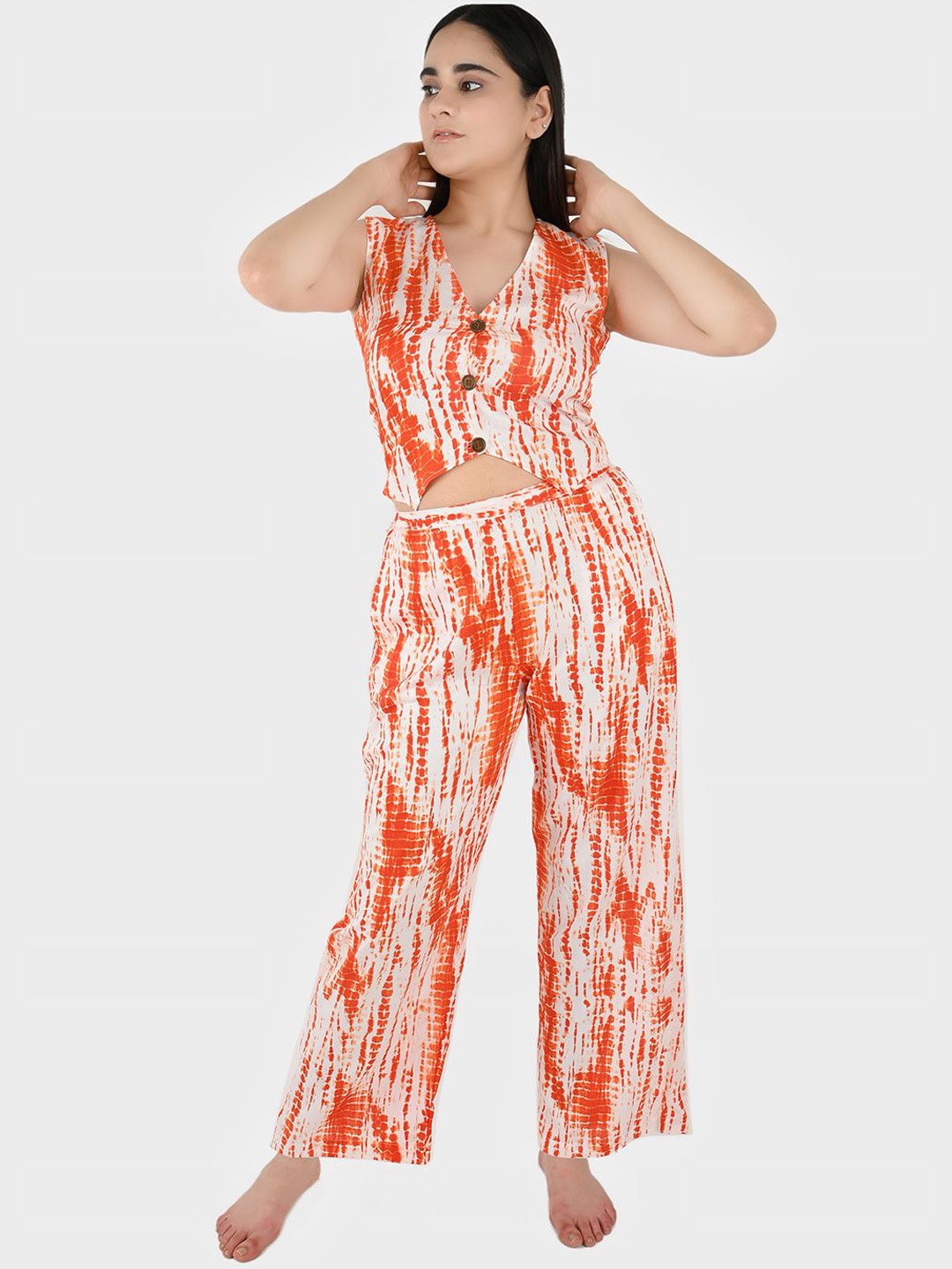 

Blissence Women Top with Trouser Swimwear Cover-up Set, Orange
