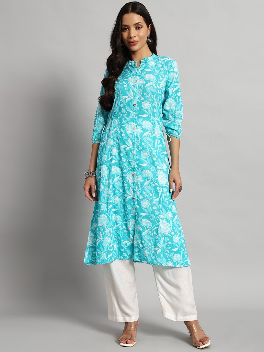 

PIDER Women Floral Floral Kurta, Blue