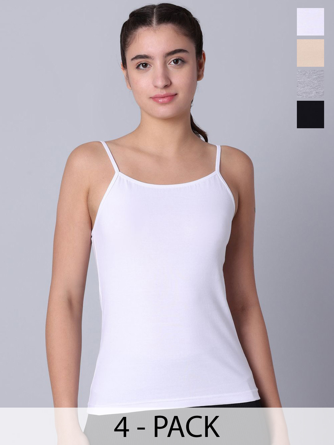 

Sillysally Women Pack Of 4 Cotton Non-Padded Camisoles, White