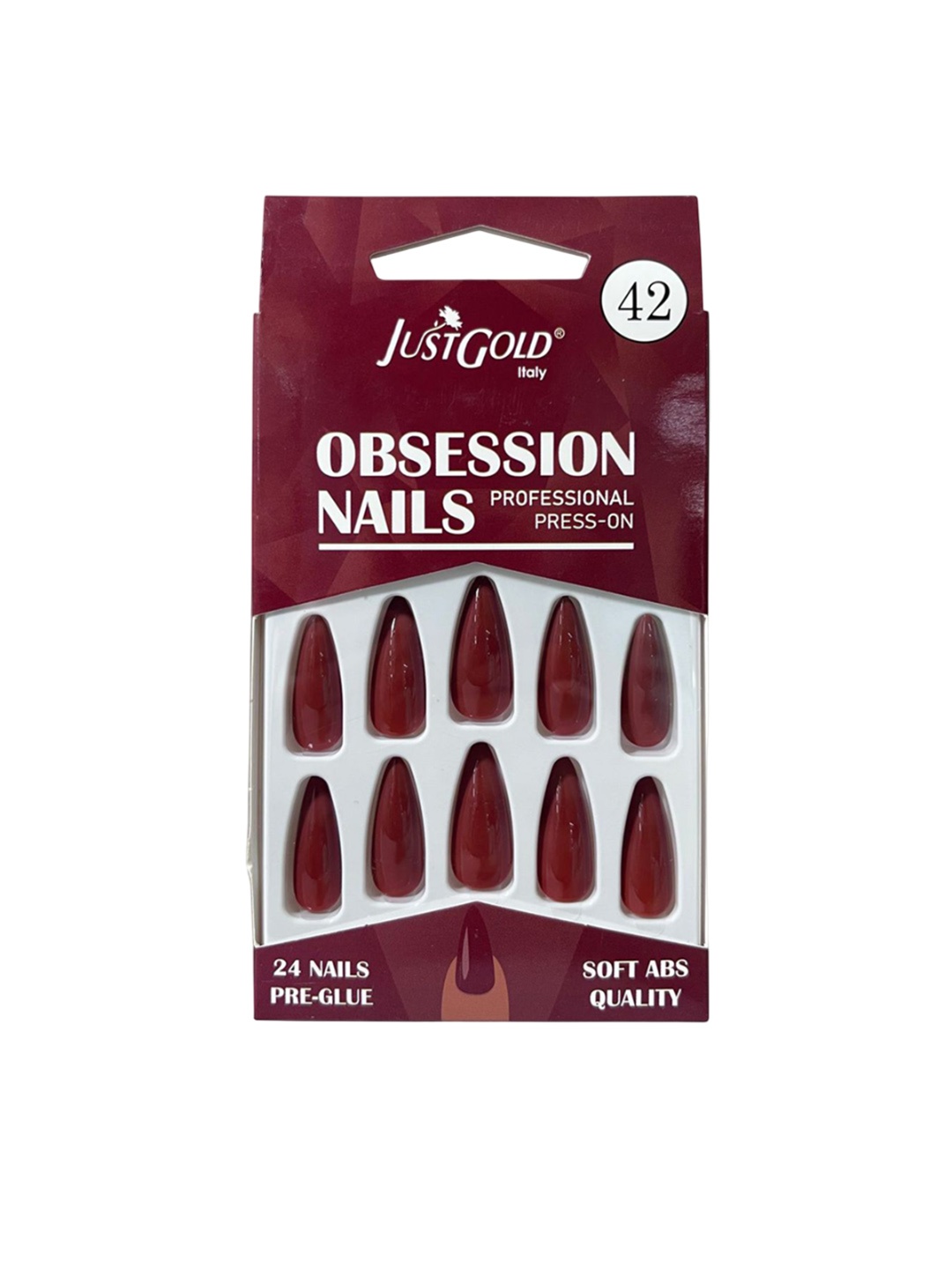 

JUSTGOLD Set Of 24 Professional Obsession Press On Pre Glued Nails - Maroon