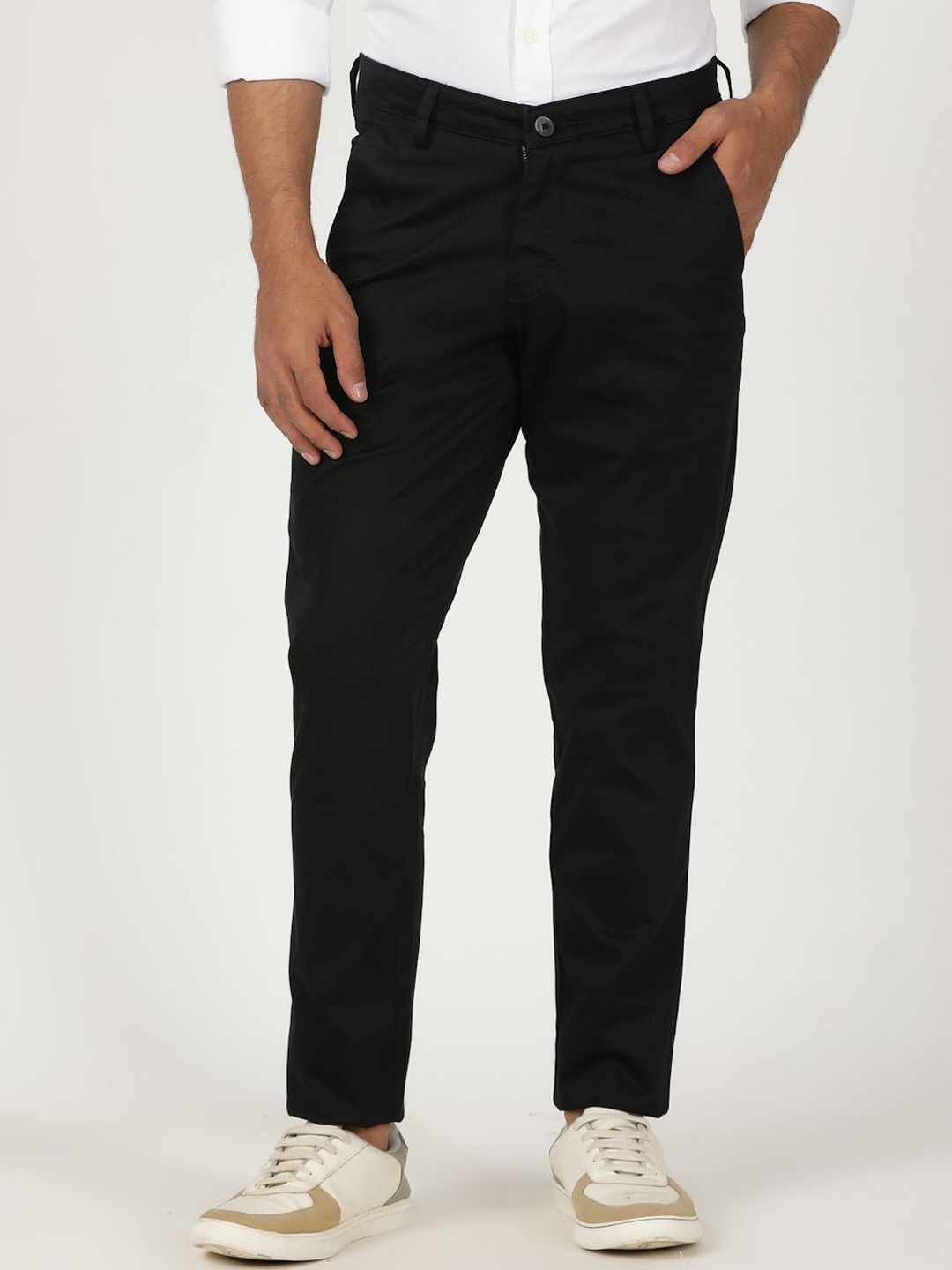 

Greenfibre Men Cotton Slim Fit Trousers, Black