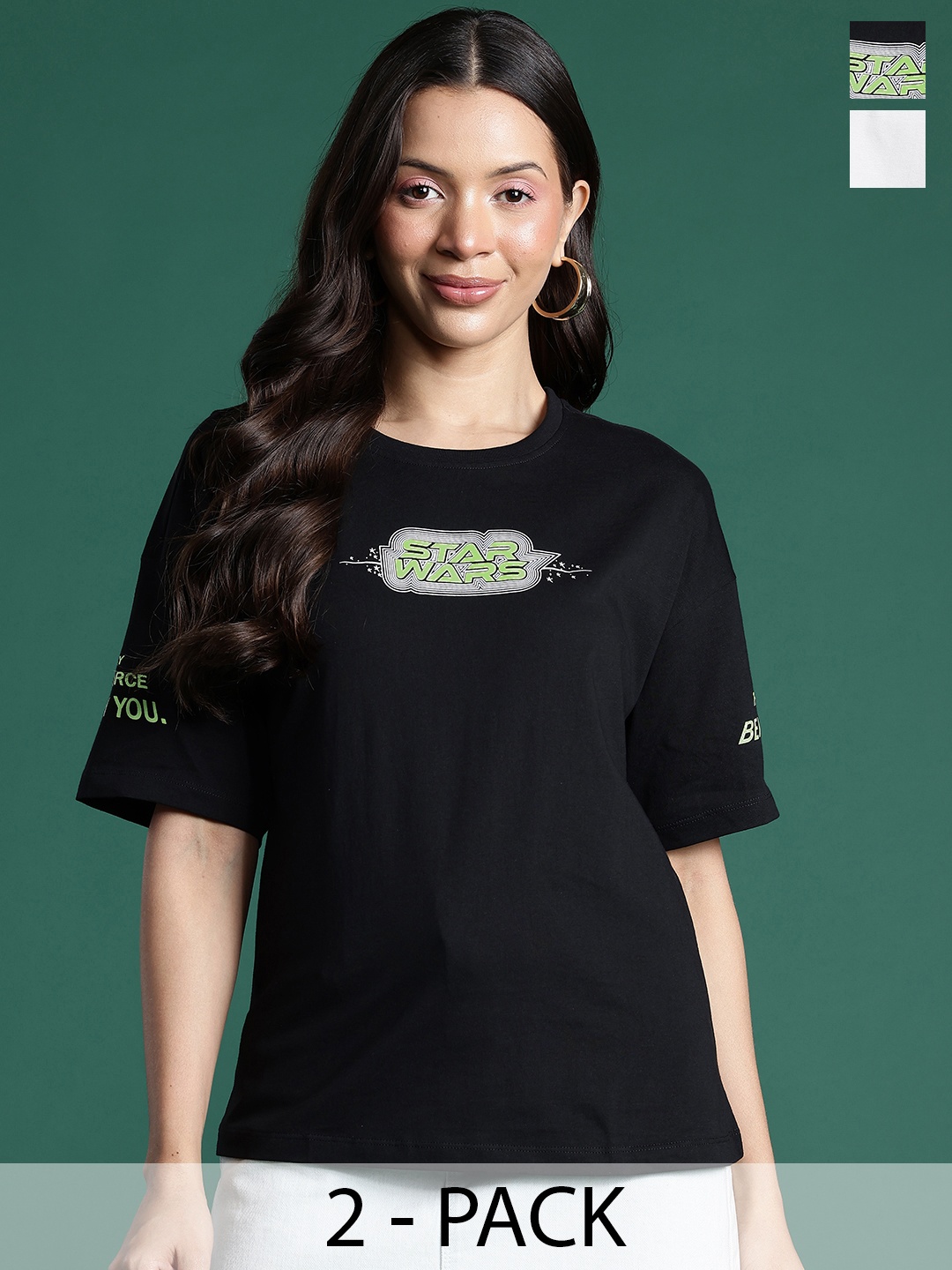 

Dressberry Pack of 2 Drop-Shoulder Sleeves T-shirts, Black