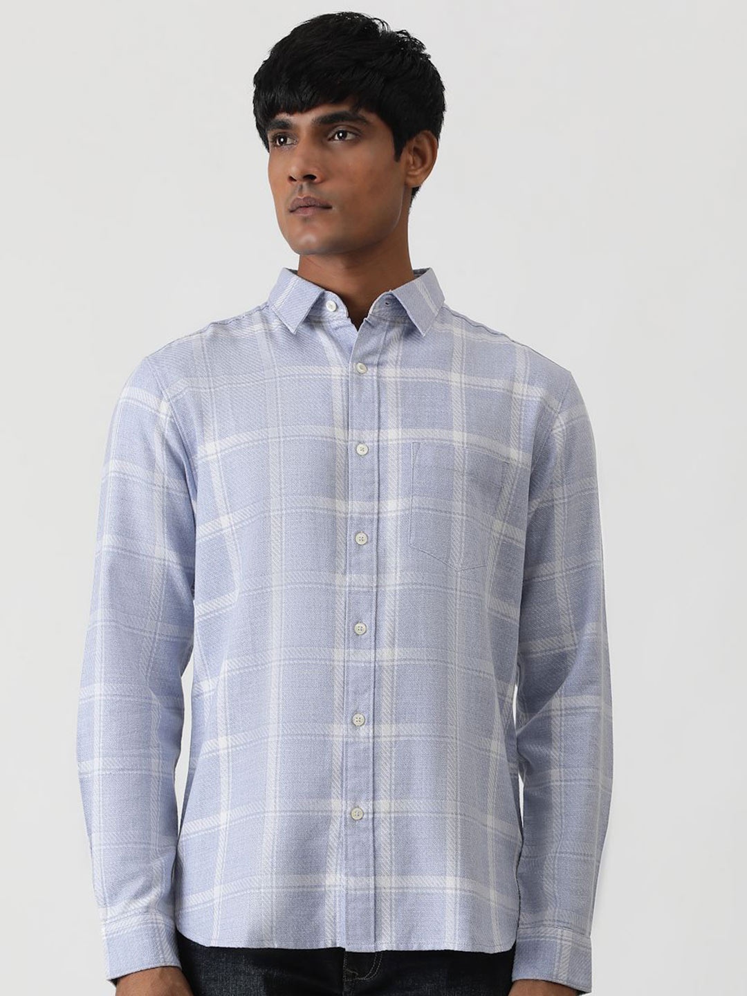 

Greenfibre Men Slim Fit Opaque Checked Casual Shirt, Blue