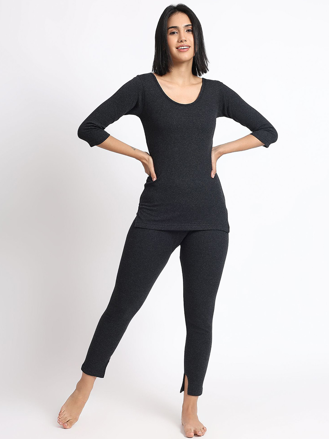 

T.T. Women Striped Cotton Thermal Set, Black