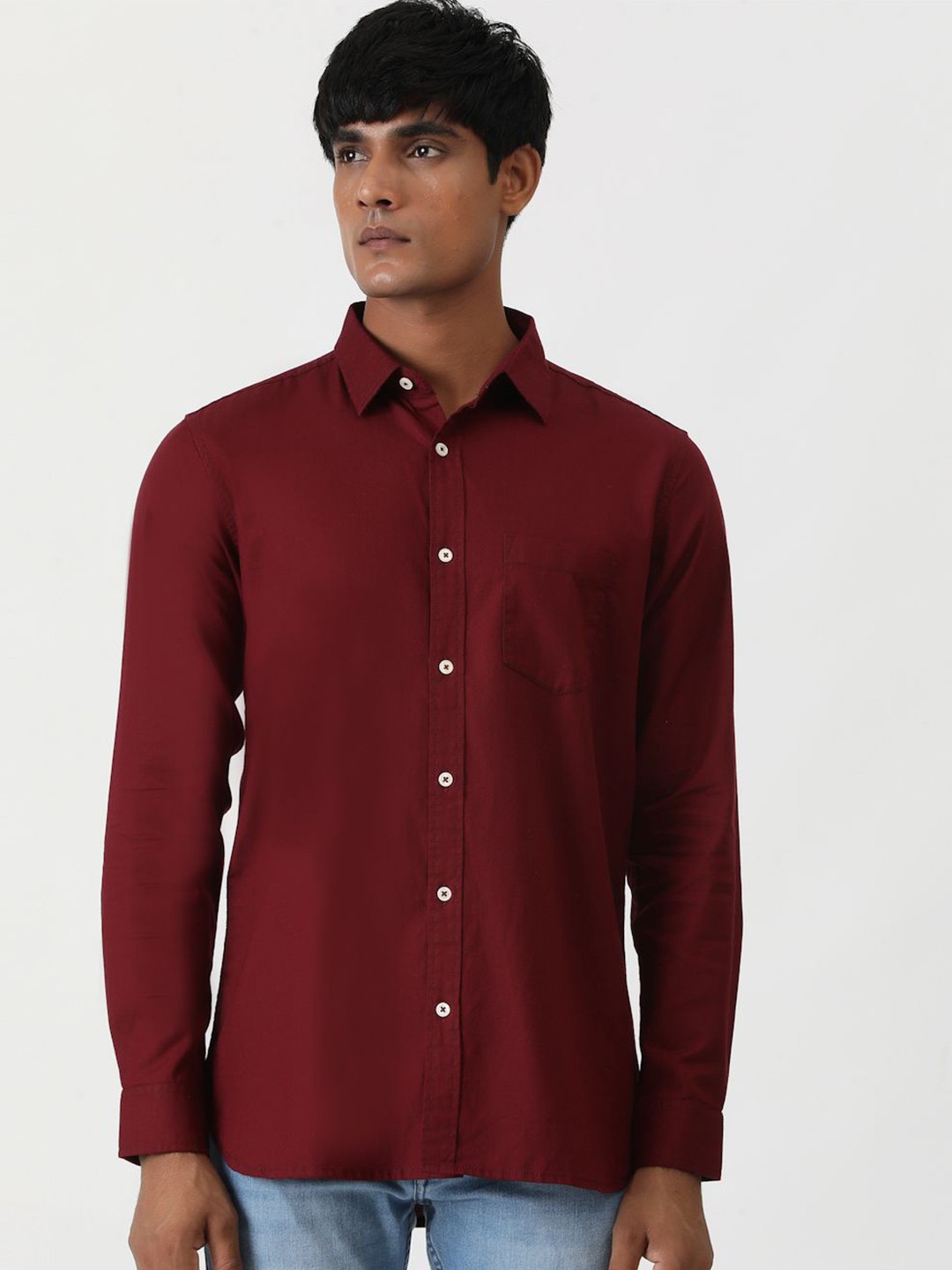 

Greenfibre Men Slim Fit Opaque Casual Shirt, Maroon