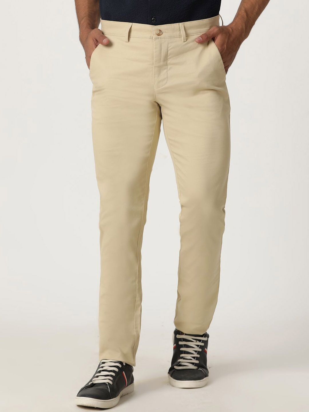 

Greenfibre Men Slim Fit Mid-Rise Cotton Regular Trousers, Beige