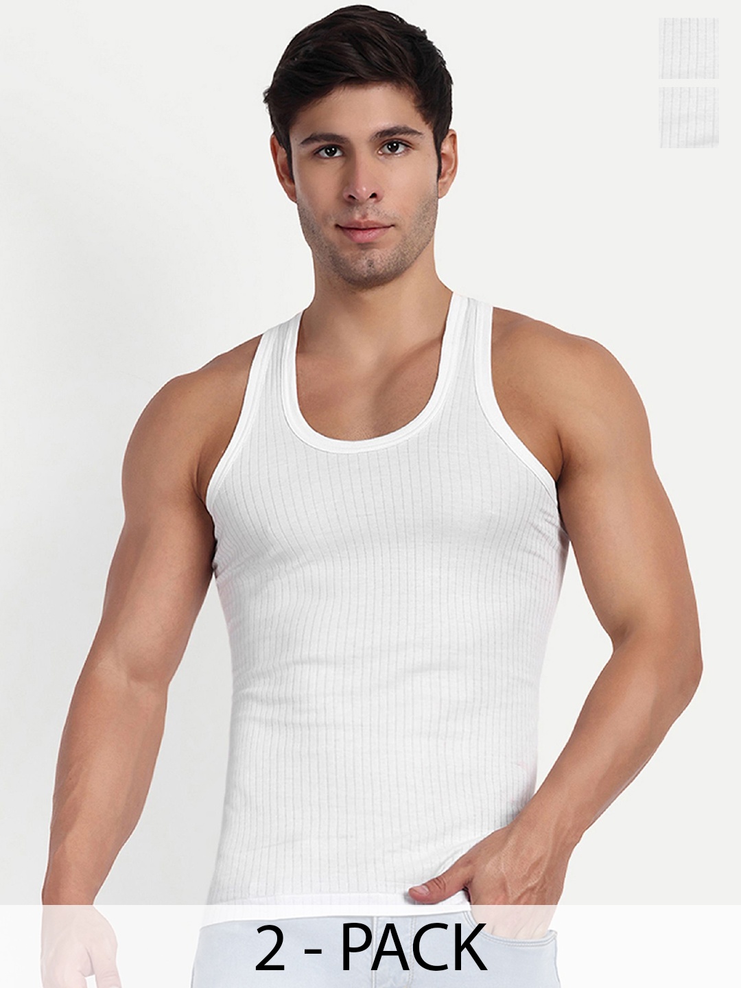 

KANSAL Pack Of 2 Cotton Gym Innerwear Vests, White