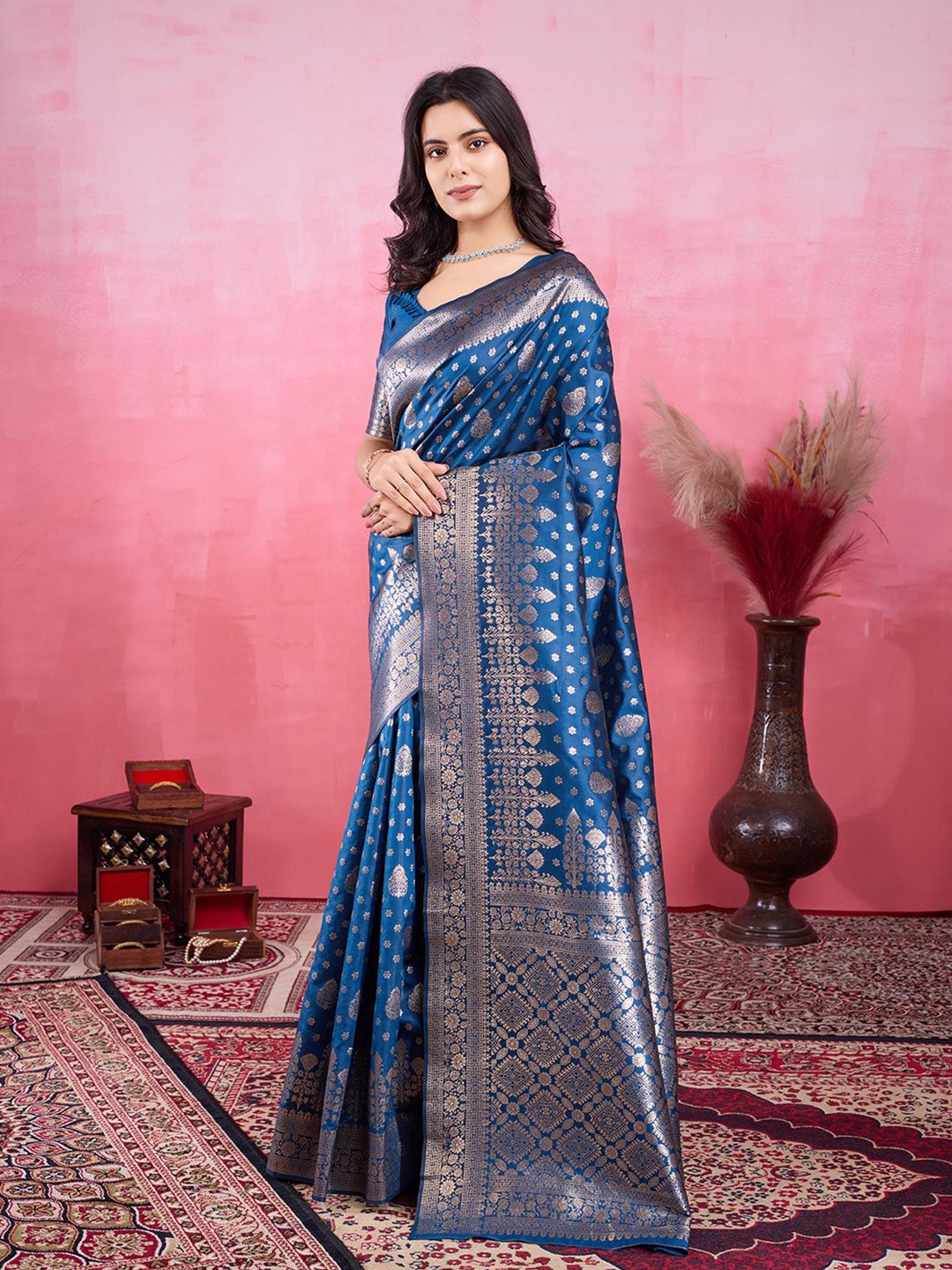 

Kriyansh Woven Design Zari Kanjeevaram Saree, Teal