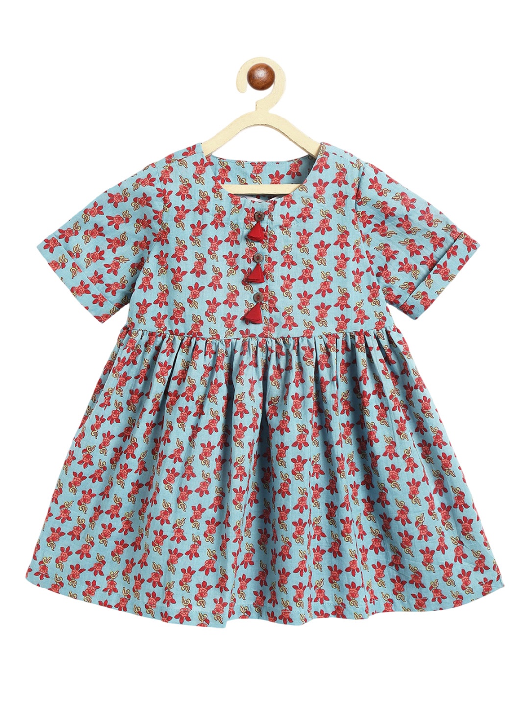 

Campana Infant Girls Printed Cotton Fit & Flared Ethnic Dresses, Blue