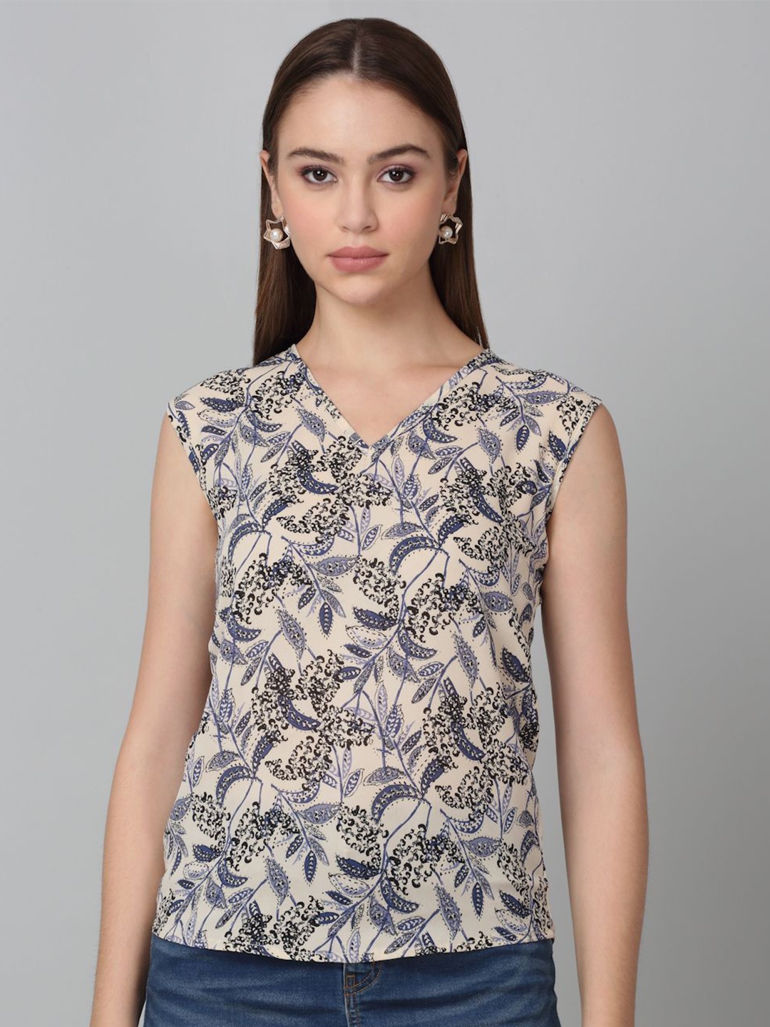 

Dressitude Women Floral Printed Regular Top, Cream