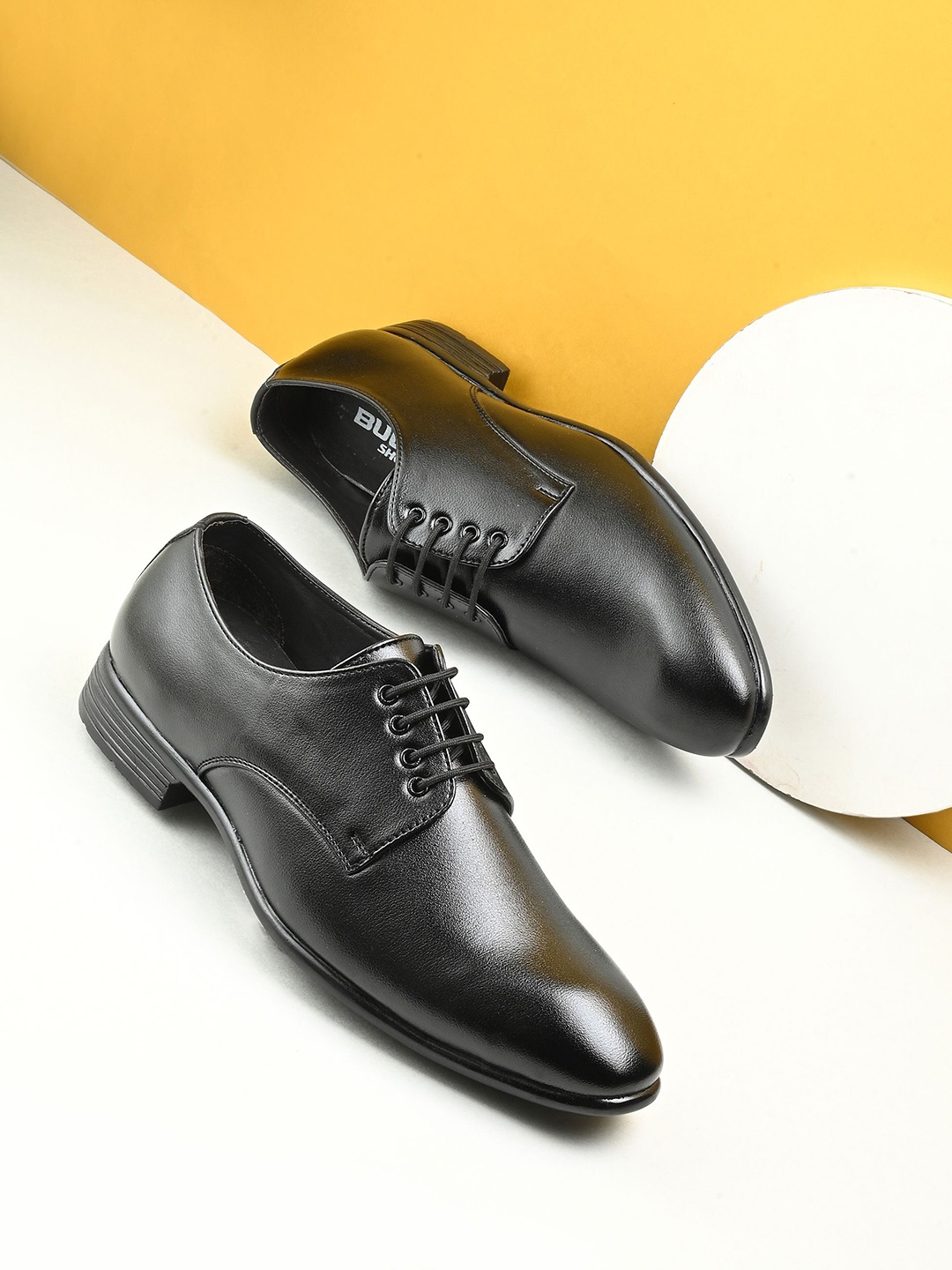 

BUCIK Men Leather Round Toe Formal Derbys, Black