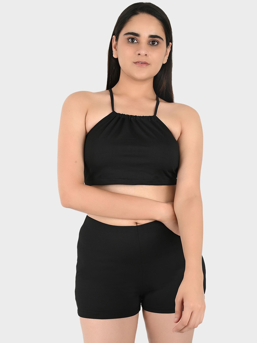 

Blissence Women Top with Shorts Swimwear Cover-up Set, Black