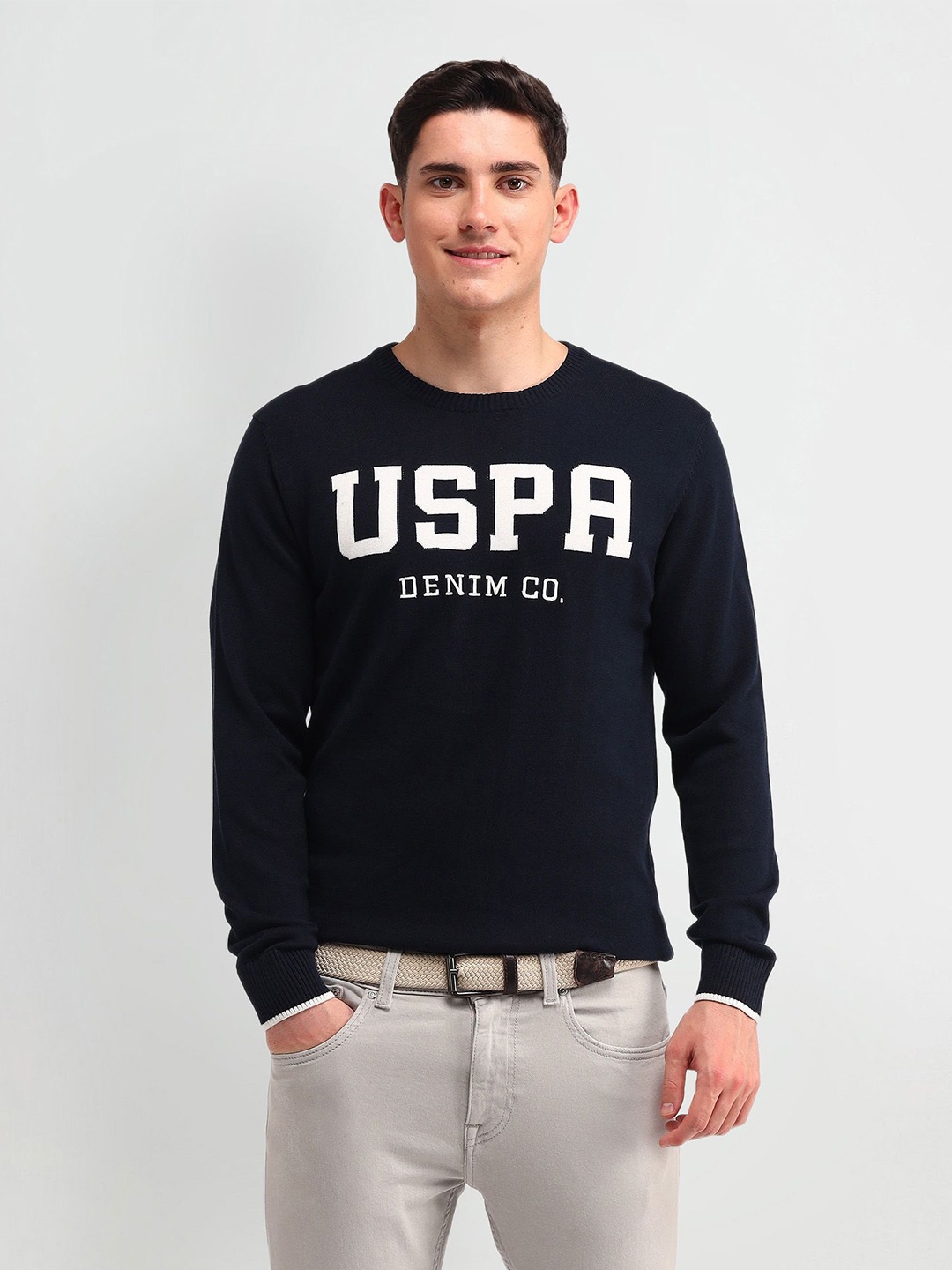 

U.S. Polo Assn. Denim Co. Men Printed Round Neck Cotton Pullover, Blue
