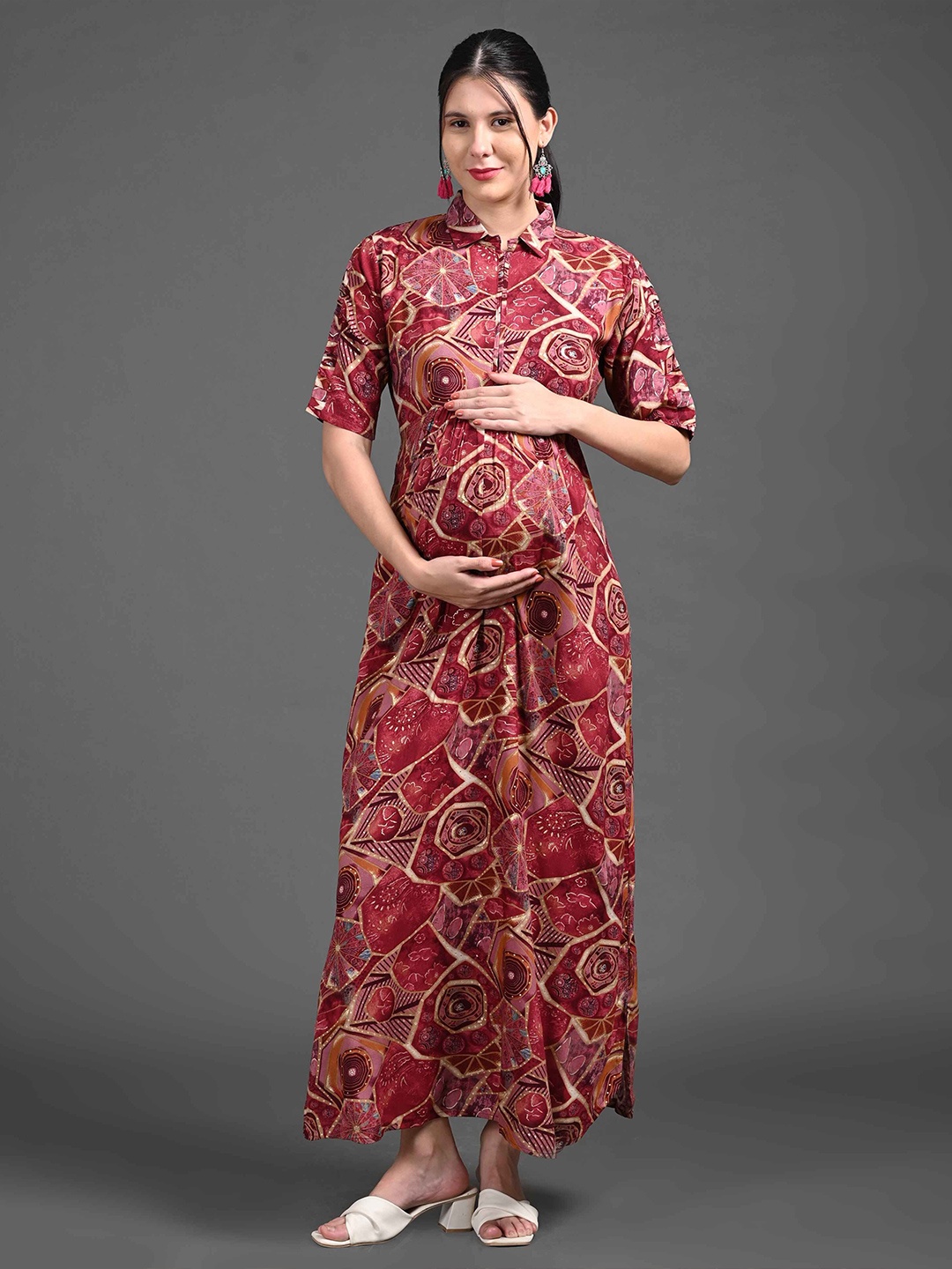 

GOLDSTROMS Women Printed Maternity Maxi Dress, Red