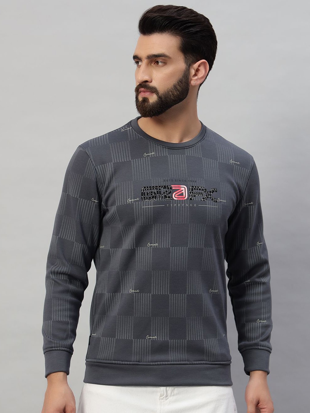 

PROFY Men Printed Sweatshirt, Grey