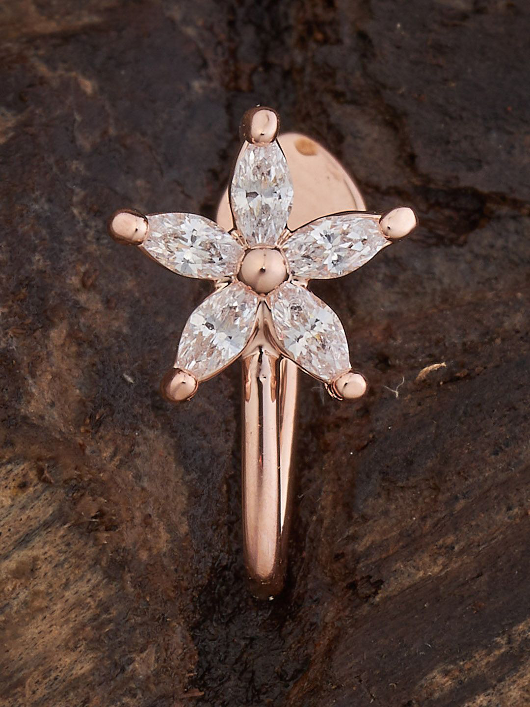 

Kushal's Fashion Jewellery Rose Gold-Plated CZ-Stone Studded Floral Design Stud Nosepin