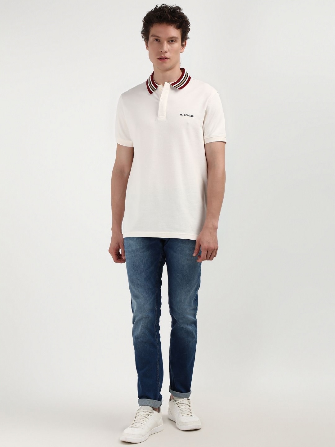 

Tommy Hilfiger Men Solid Polo Collar Organic Cotton T-shirt, Off white