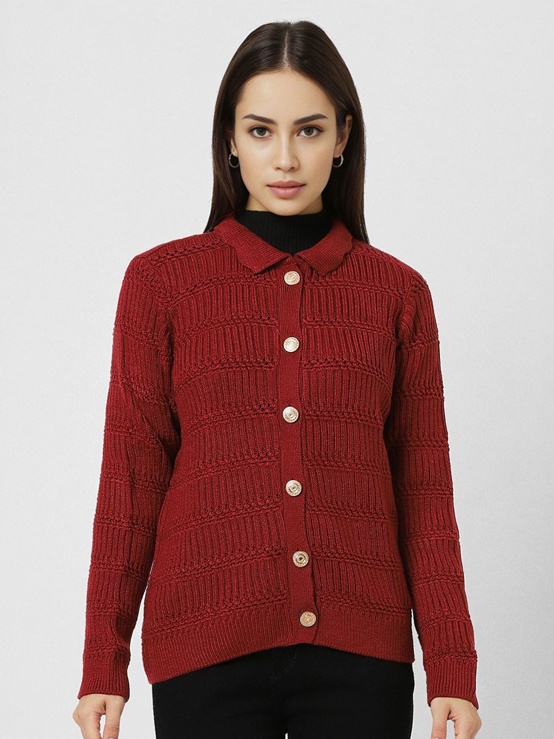 

Van Heusen Woman Women Cable Knit Cardigan, Maroon