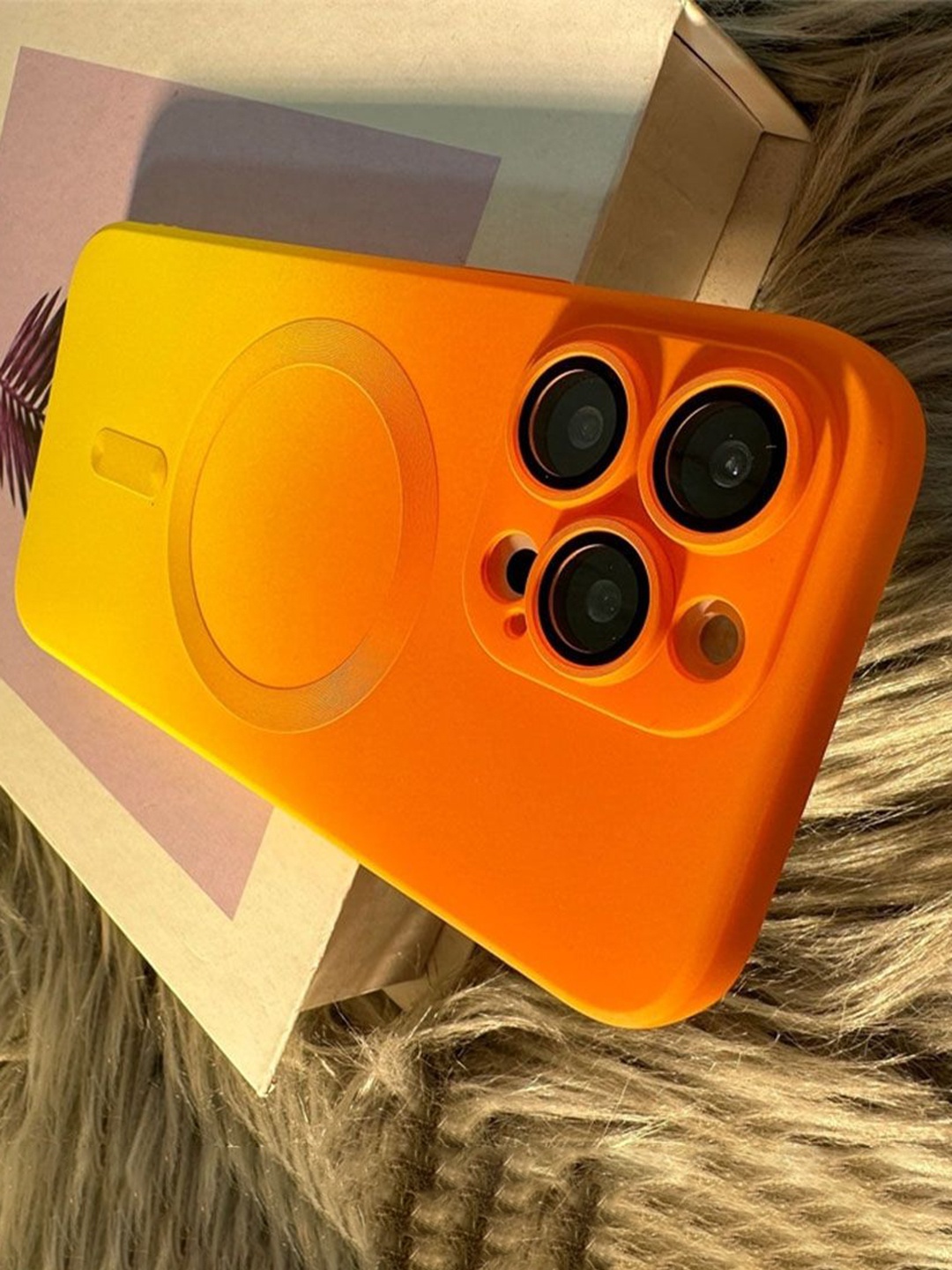 

Luxury Kase Solid Printed iPhone 15 Pro Max Back Case Mobile Accessories, Orange