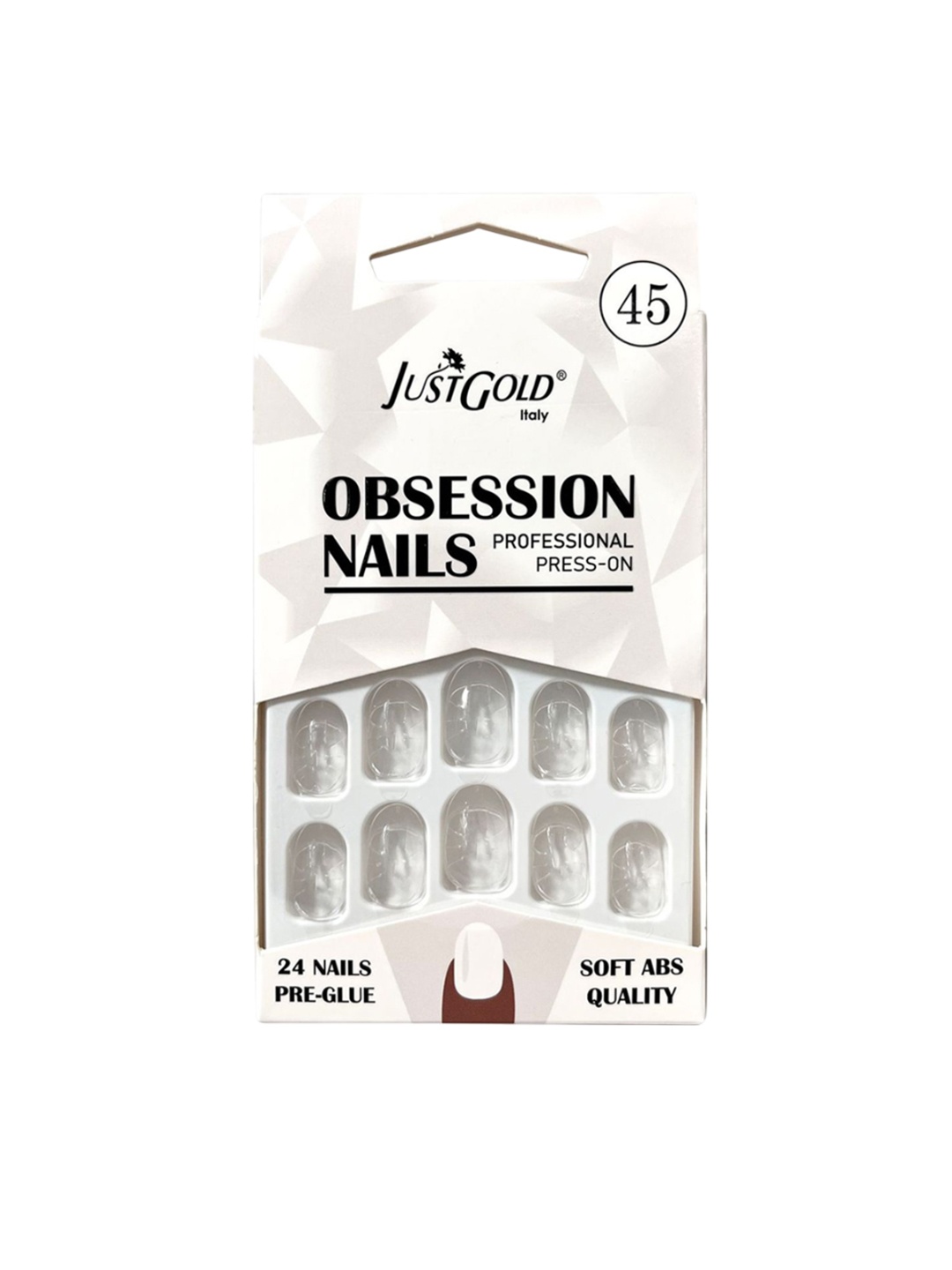 

JUSTGOLD Professional Obsession Set Of 24 Press On Pre Glued Waterproof Nails - Shade 45, Transparent
