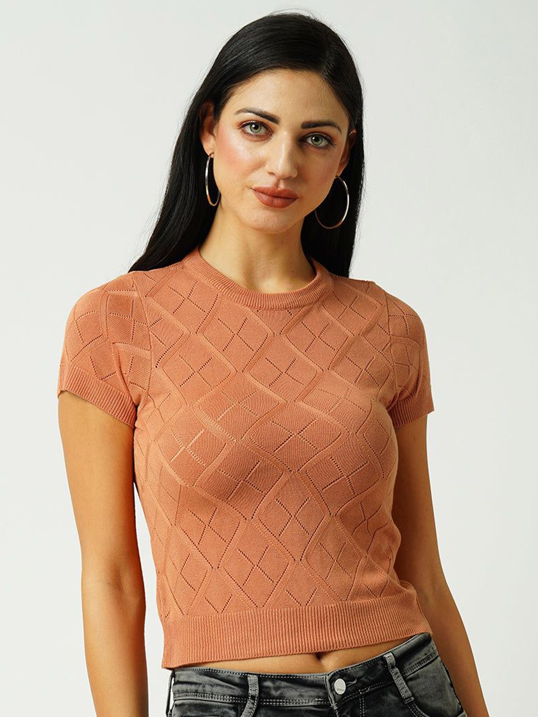 

Kraus Jeans Women Short Sleeves Crop Top, Brown