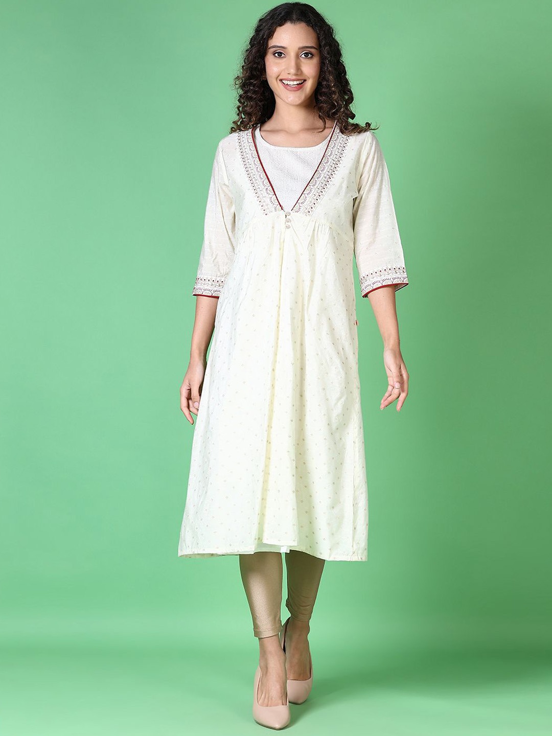 

V-Mart Women Geometric Printed Kurta, Off white