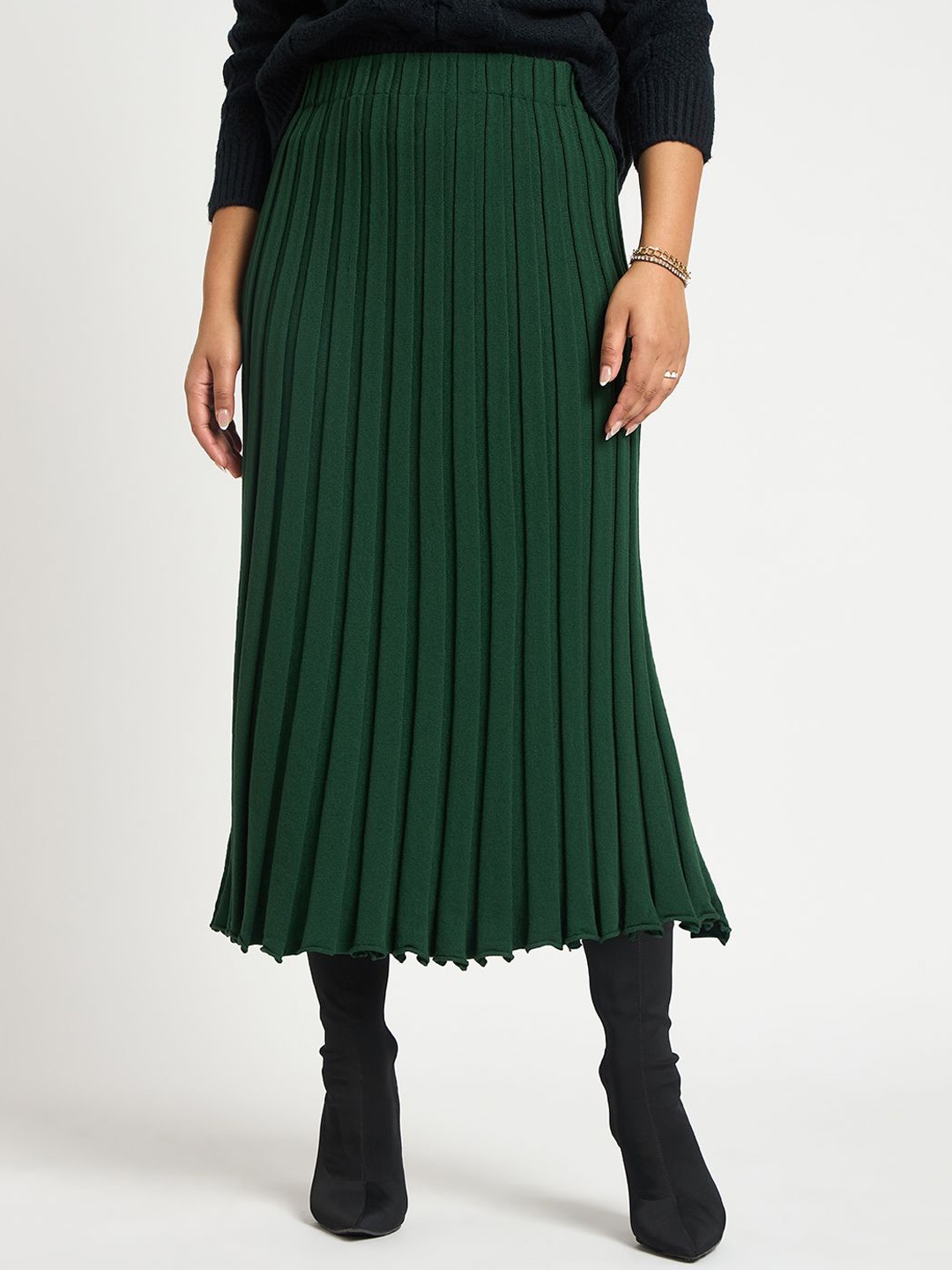 

FEMMELLA Women A-Line Accordion Pleats Midi Skirt, Green