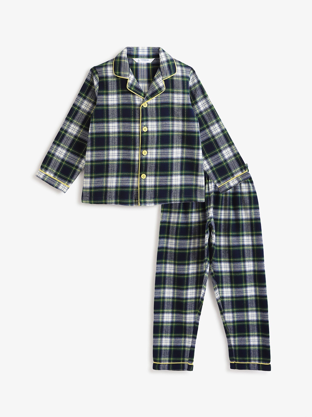 

Campana Boys Checked Long Sleeves Pure Cotton Night suit, Navy blue