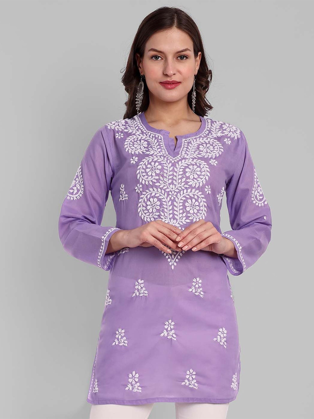 

ADA Women Ethnic Motifs Embroidered Thread Work Kurti, Lavender