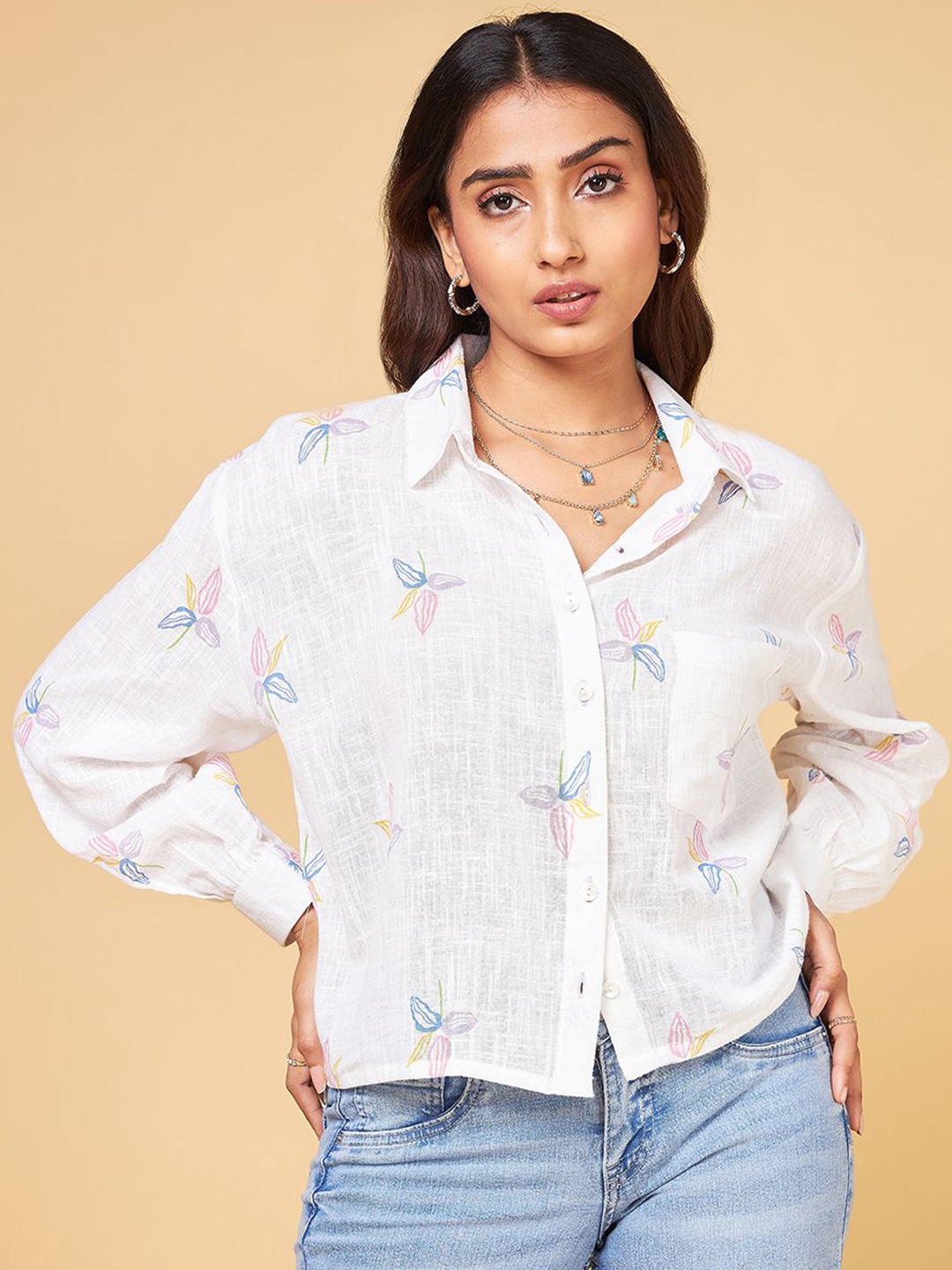 

Saaki Women Standard Pinstripes Opaque Striped Casual Shirt, White