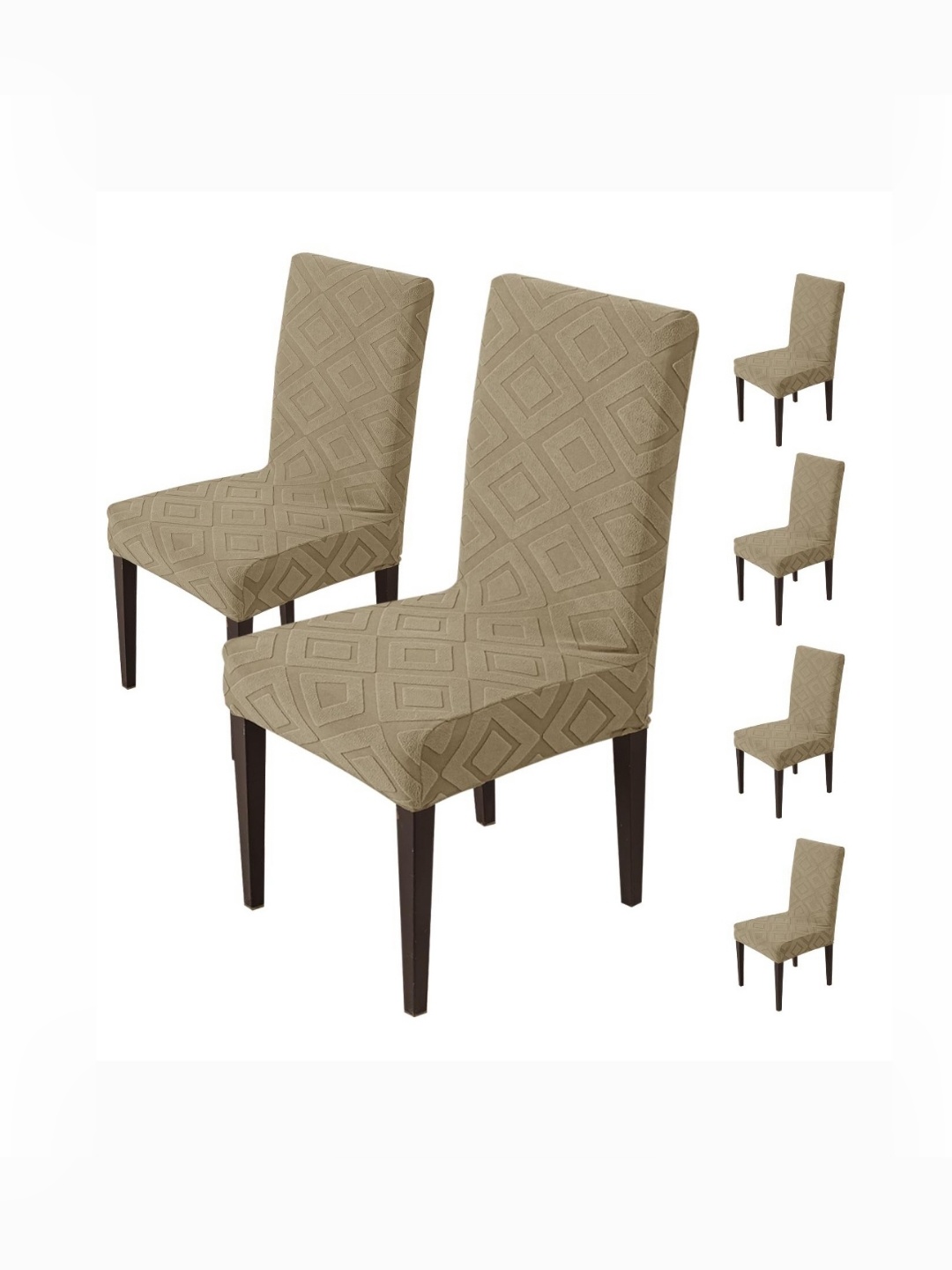 

HOUSE OF QUIRK Set Of 6 Camel Brown Printed Chair Covers