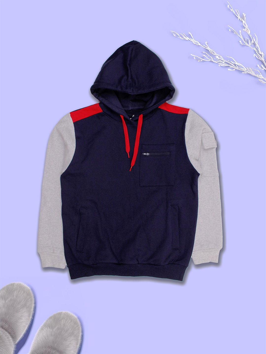 

KiddoPanti Boys Colourblocked Hooded Pullover Sweatshirt, Navy blue