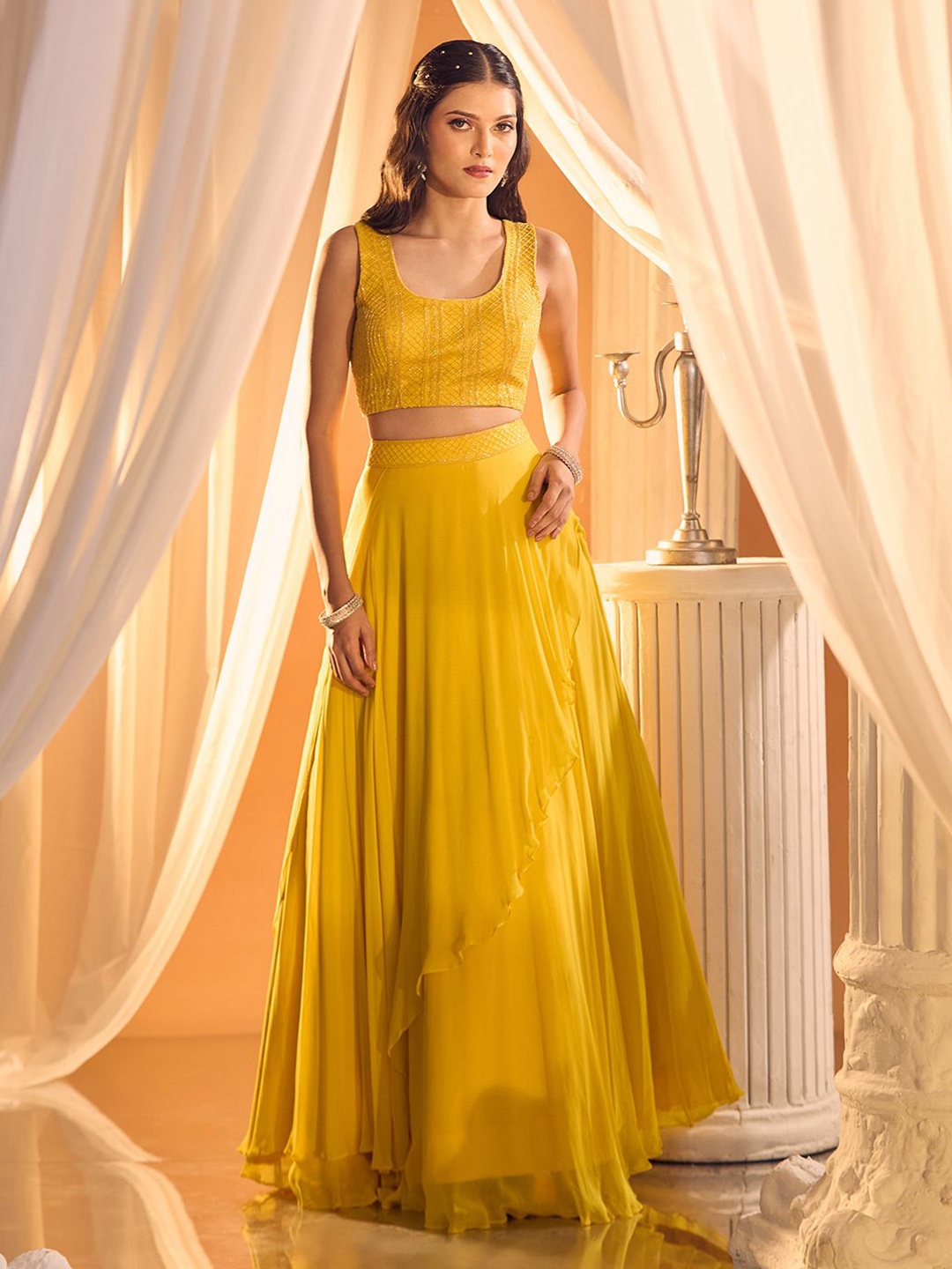 

Alaya Advani Embroidered Ready to Wear Lehenga & Blouse With Dupatta, Yellow