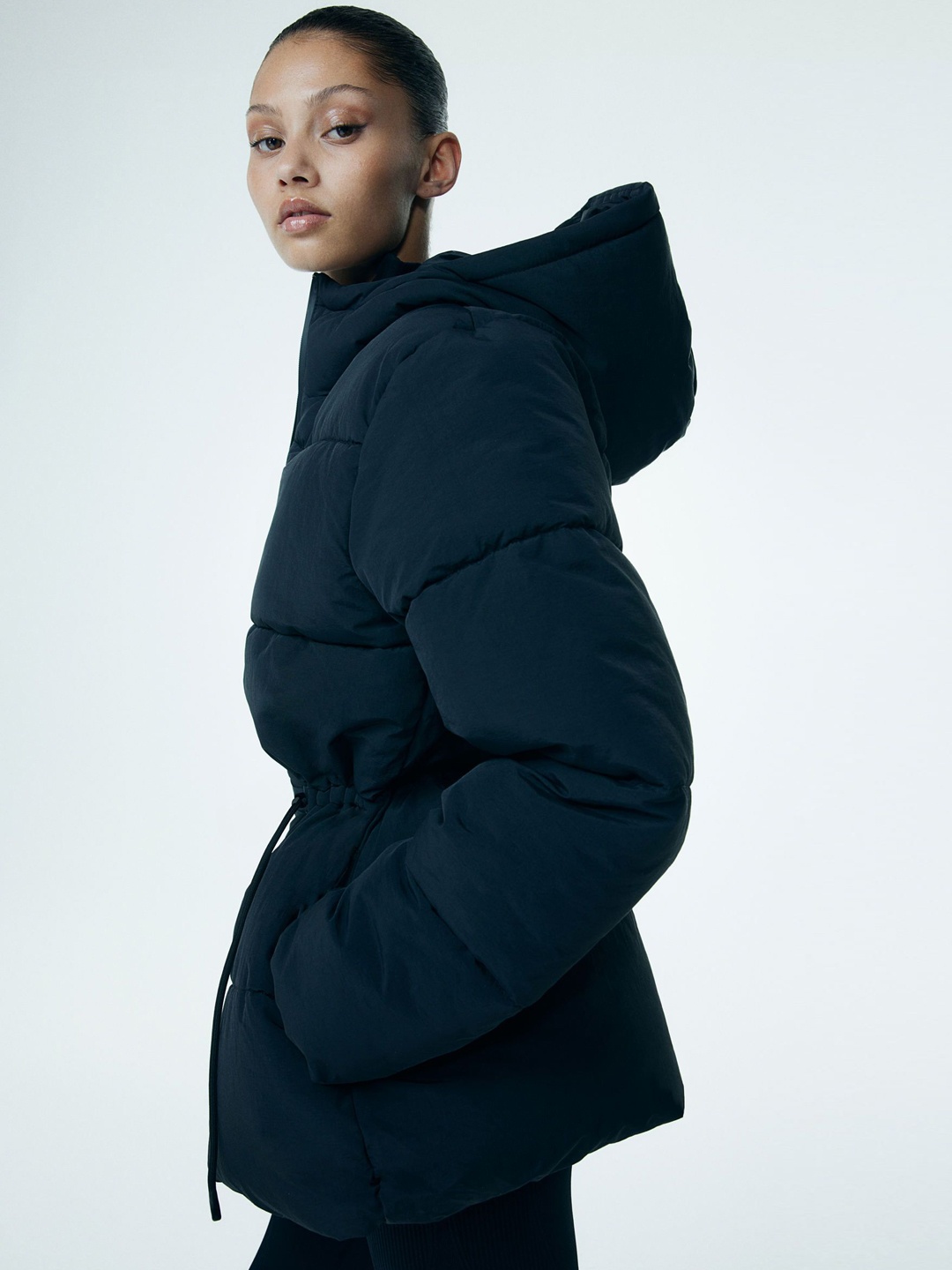 

H&M Oversized Drawstring-Waist Puffer Jacket, Black