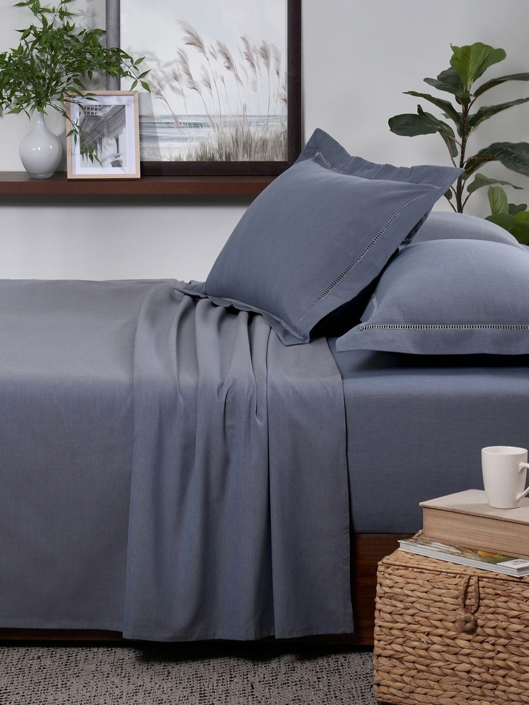 

MASPAR Blue 300 TC Cotton King Bedsheet Set 2.75 m x 2.75 m