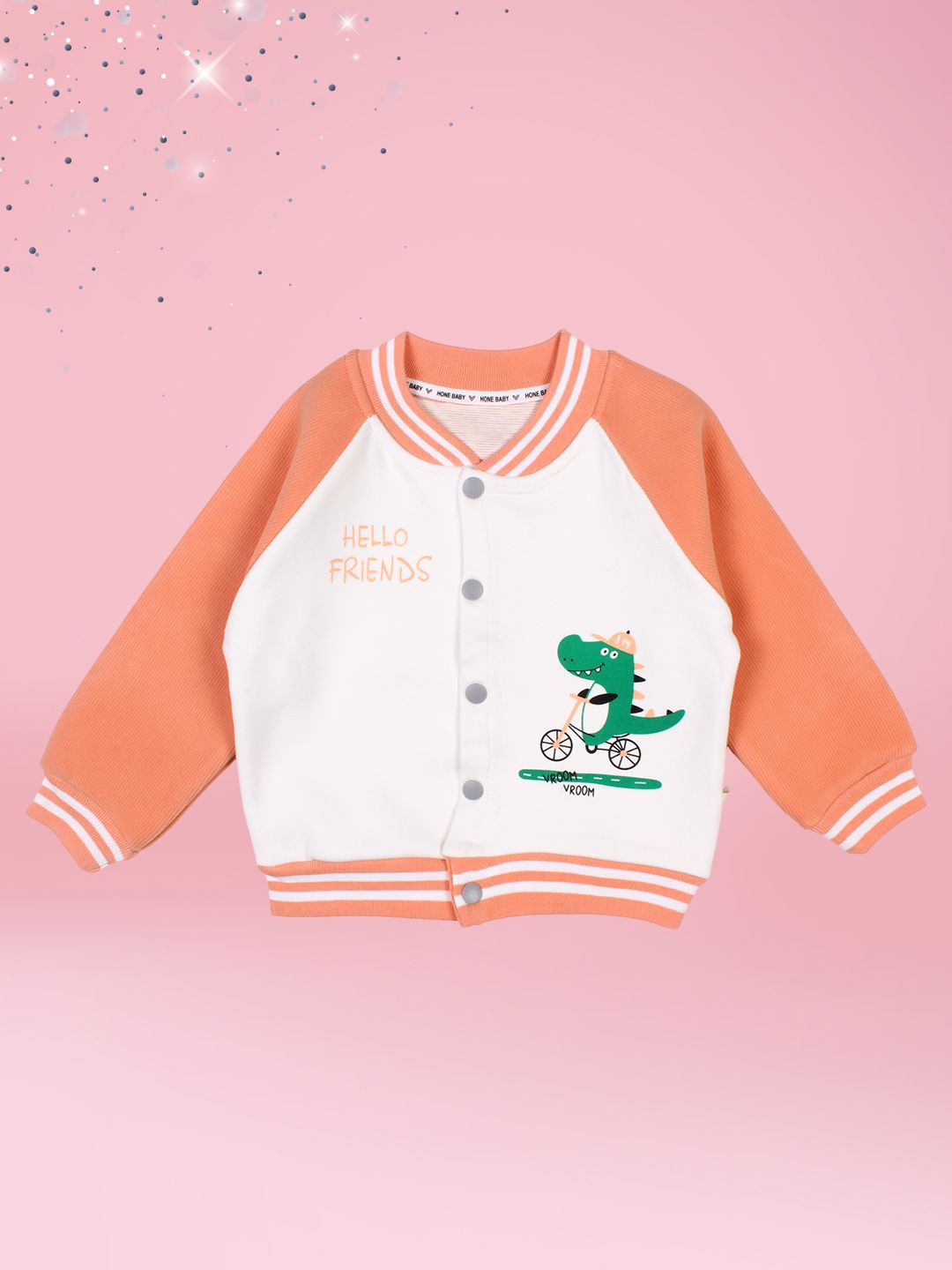 

CUTECUMBER Girls Colourblocked Fleece Varsity Jacket, Orange