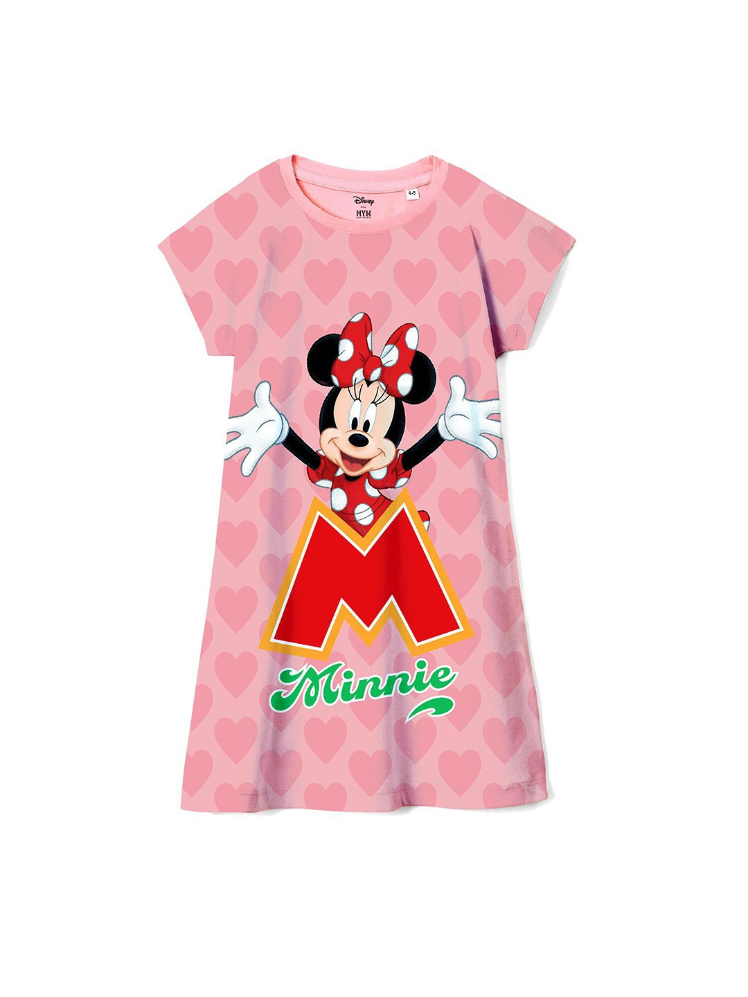 

Wear Your Mind Girls Minnie Printed Round Neck T-shirt Dress, Pink