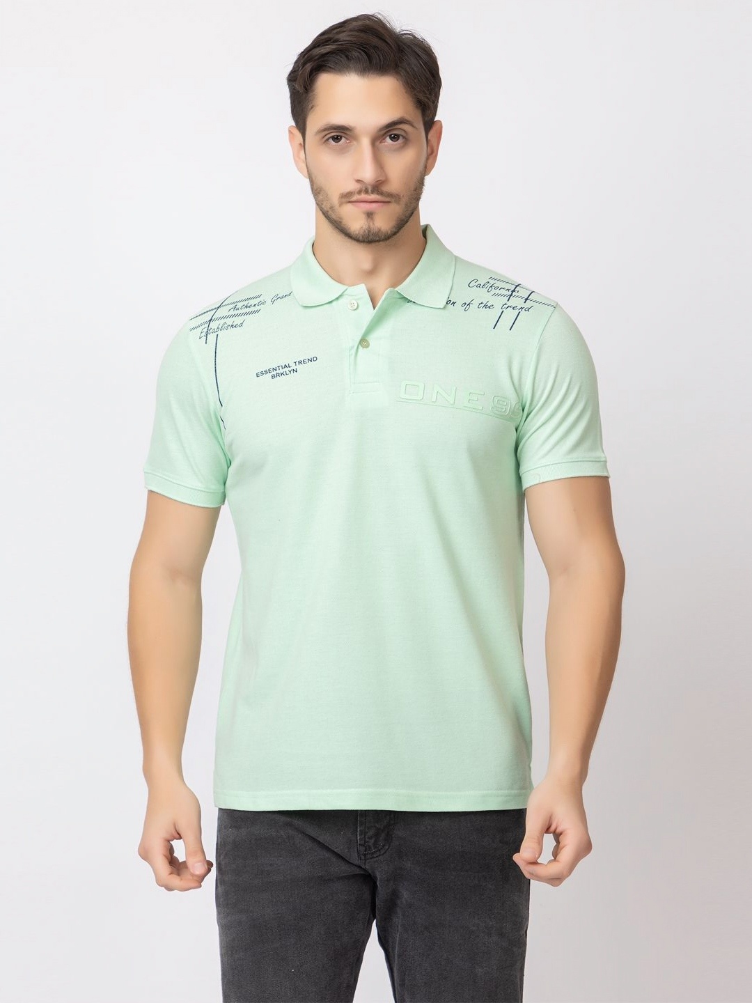 

ARIIX Men Typography Printed Polo Collar Cotton T-shirt, Green