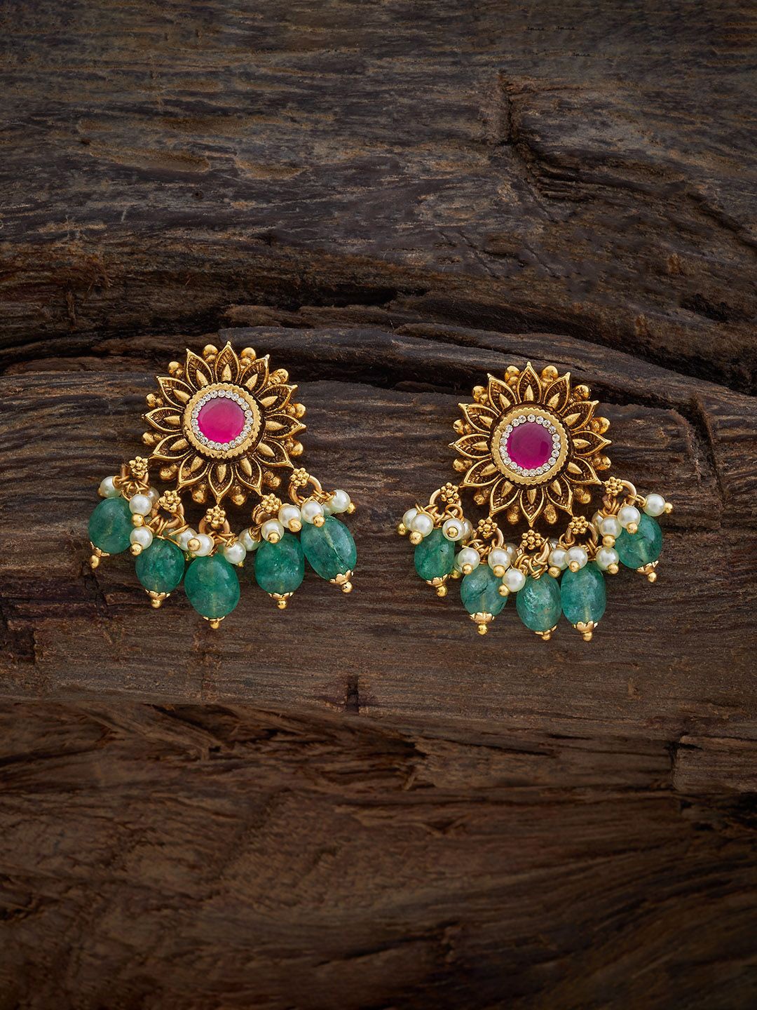 

Kushal's Fashion Jewellery Gold-Plated Circular Stone Studded Antique Studs