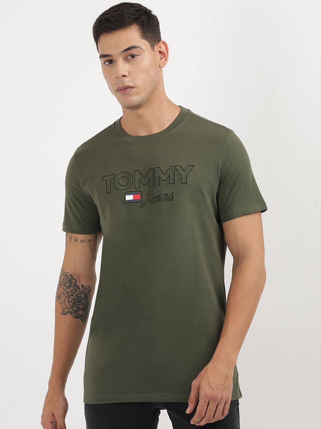 

Tommy Hilfiger Round Neck Short Sleeves Printed Regular Fit Cotton T-shirt, Green