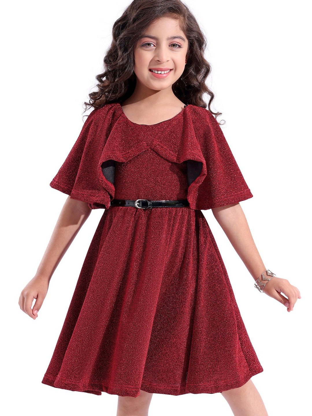 

Hola Bonita Girls Self Design Fit & Flare Dress, Red