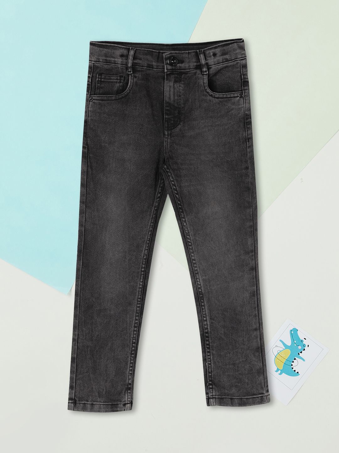 

max Boys Light Fade Regular Fit Stretchable Jeans, Black