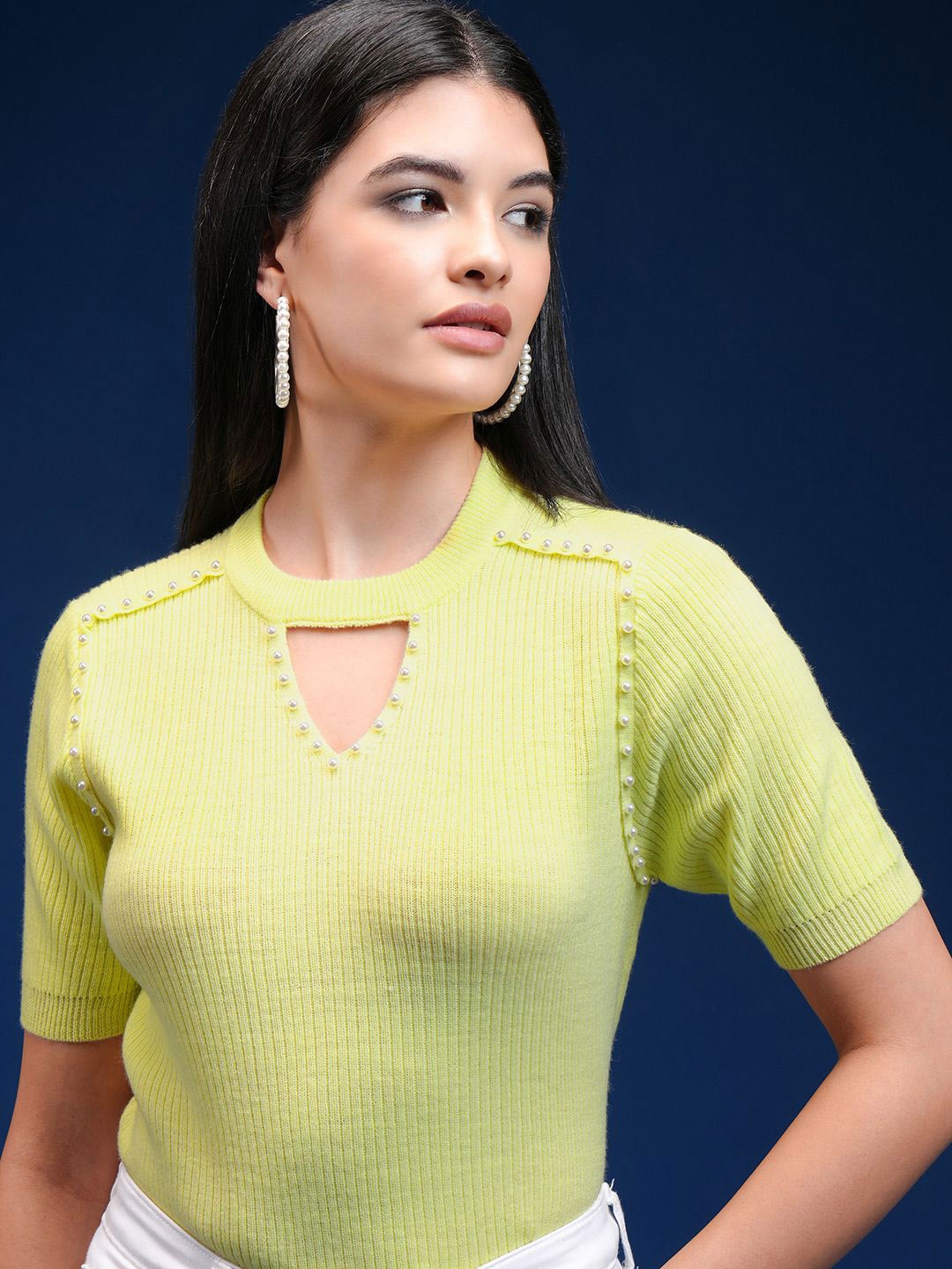

Tokyo Talkies Women Round Neck Embellished Pullover Sweaters, Green