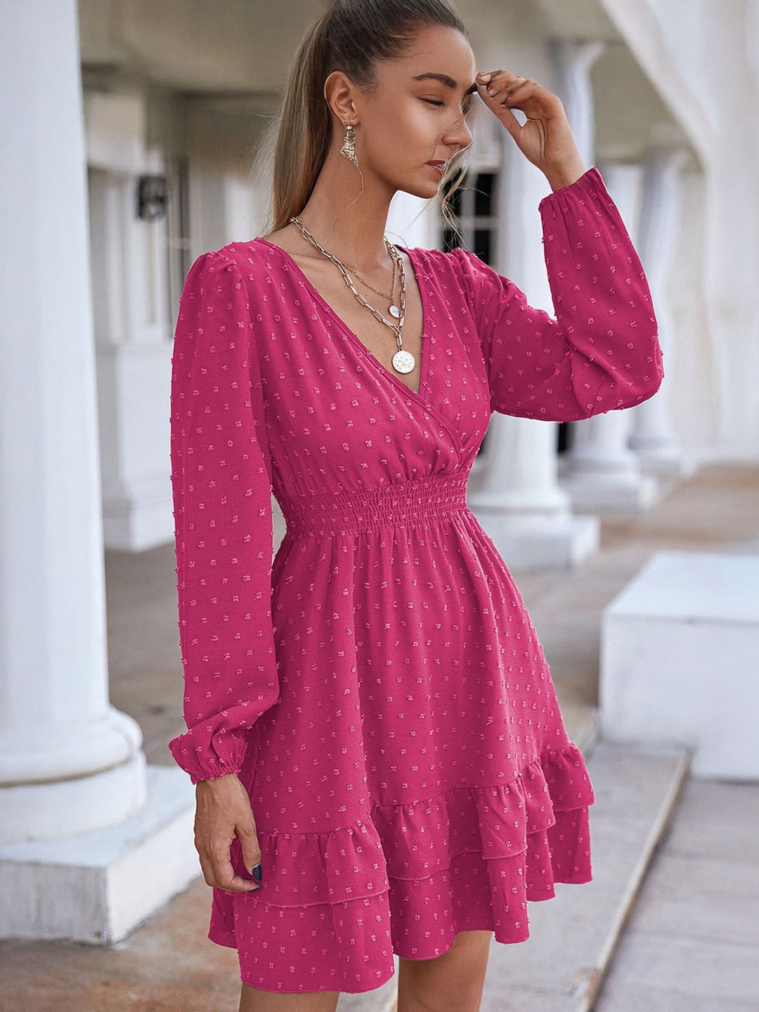 

StyleCast Women V-Neck Puff Sleeve Fit & Flare Dress, Pink