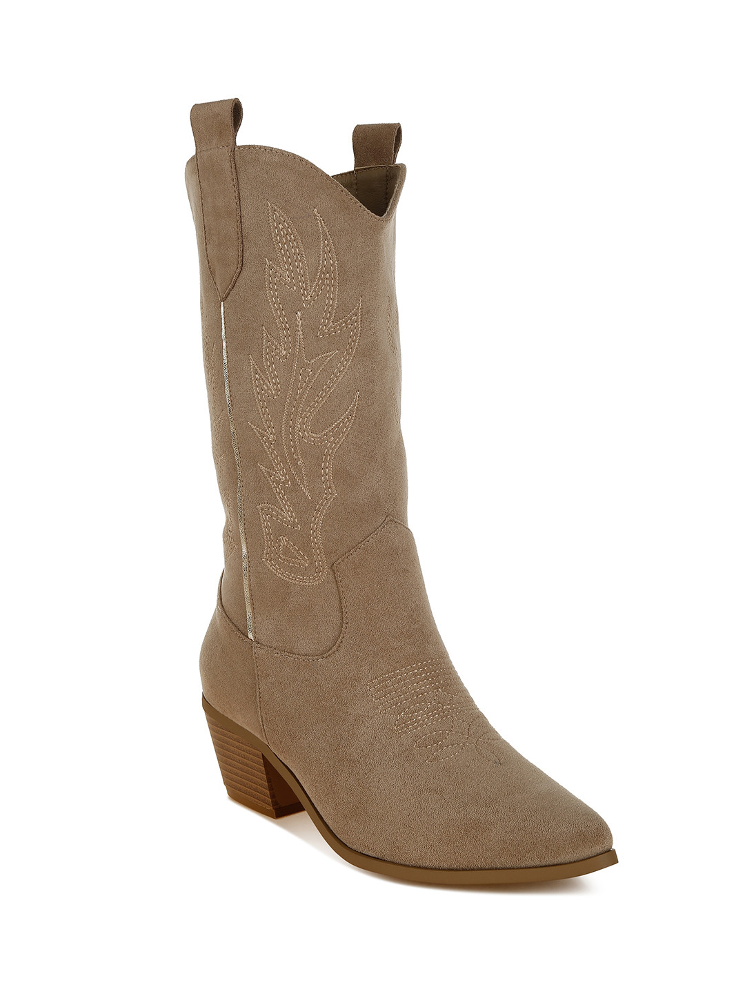 

London Rag Women Embroidered Cowboy Boots, Beige