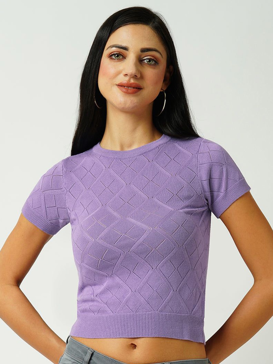 

Kraus Jeans Women Self Design Crop Top, Purple