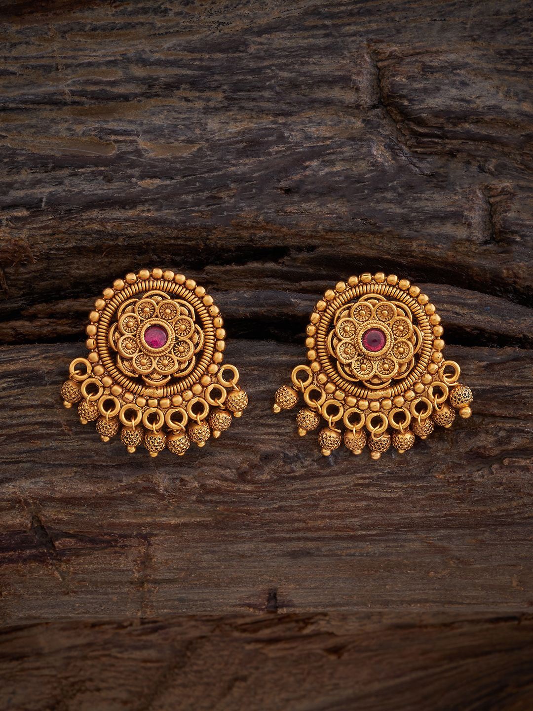 

Kushal's Fashion Jewellery Gold-Plated Antique Circular Studs Earrings