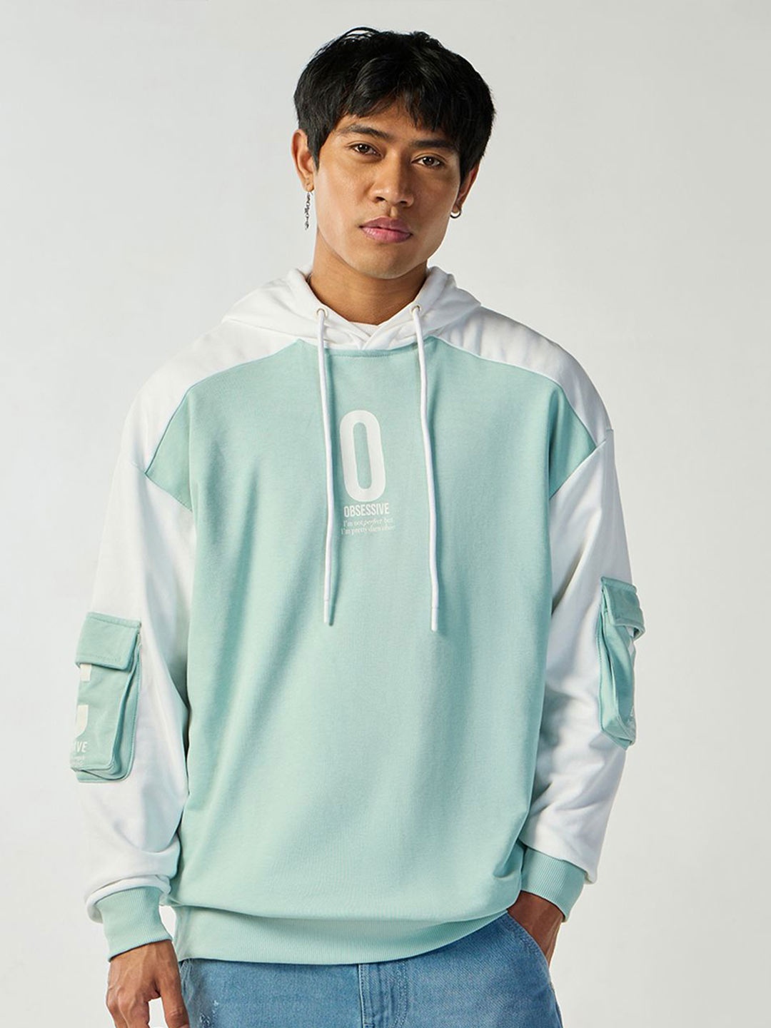 

Bewakoof Men Colourblocked Hooded Pullover Cotton Sweatshirt, Green