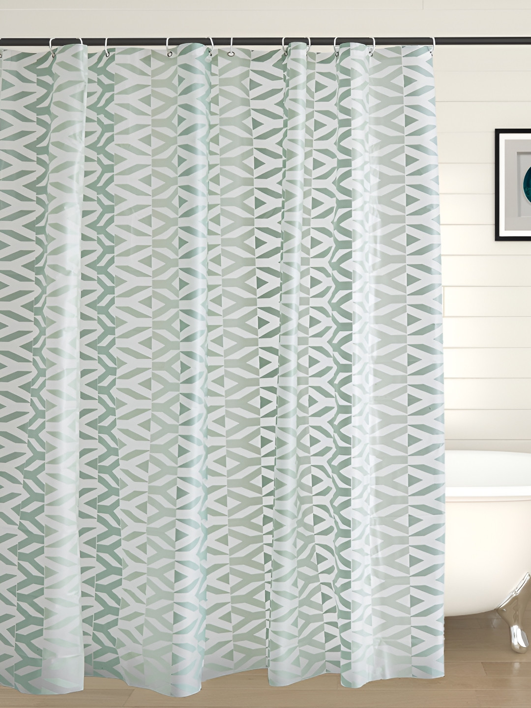 

Home Centre Green & White Printed Water Repellent Shower Curtains