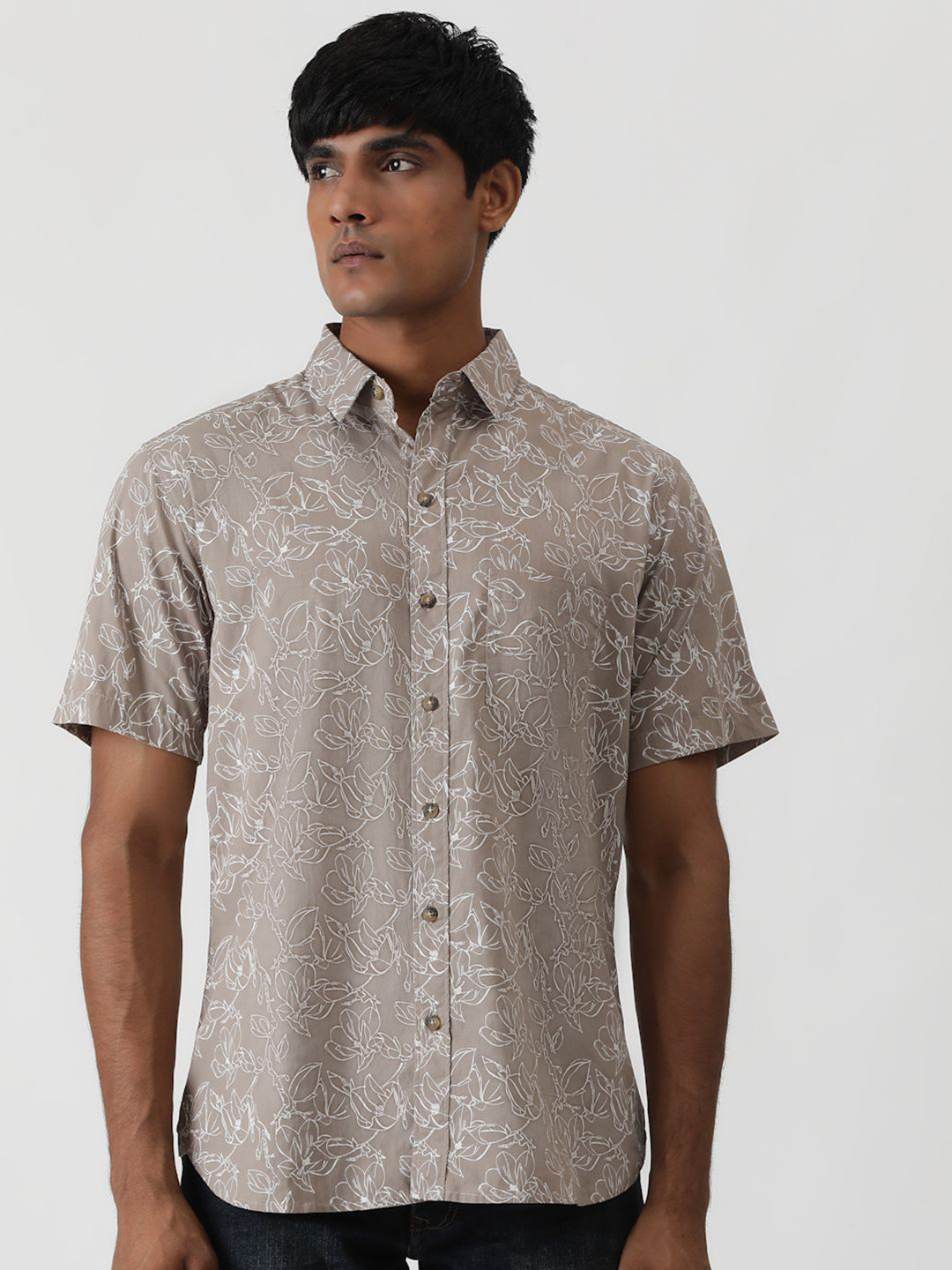 

Greenfibre Men Slim Fit Opaque Printed Casual Shirt, Brown